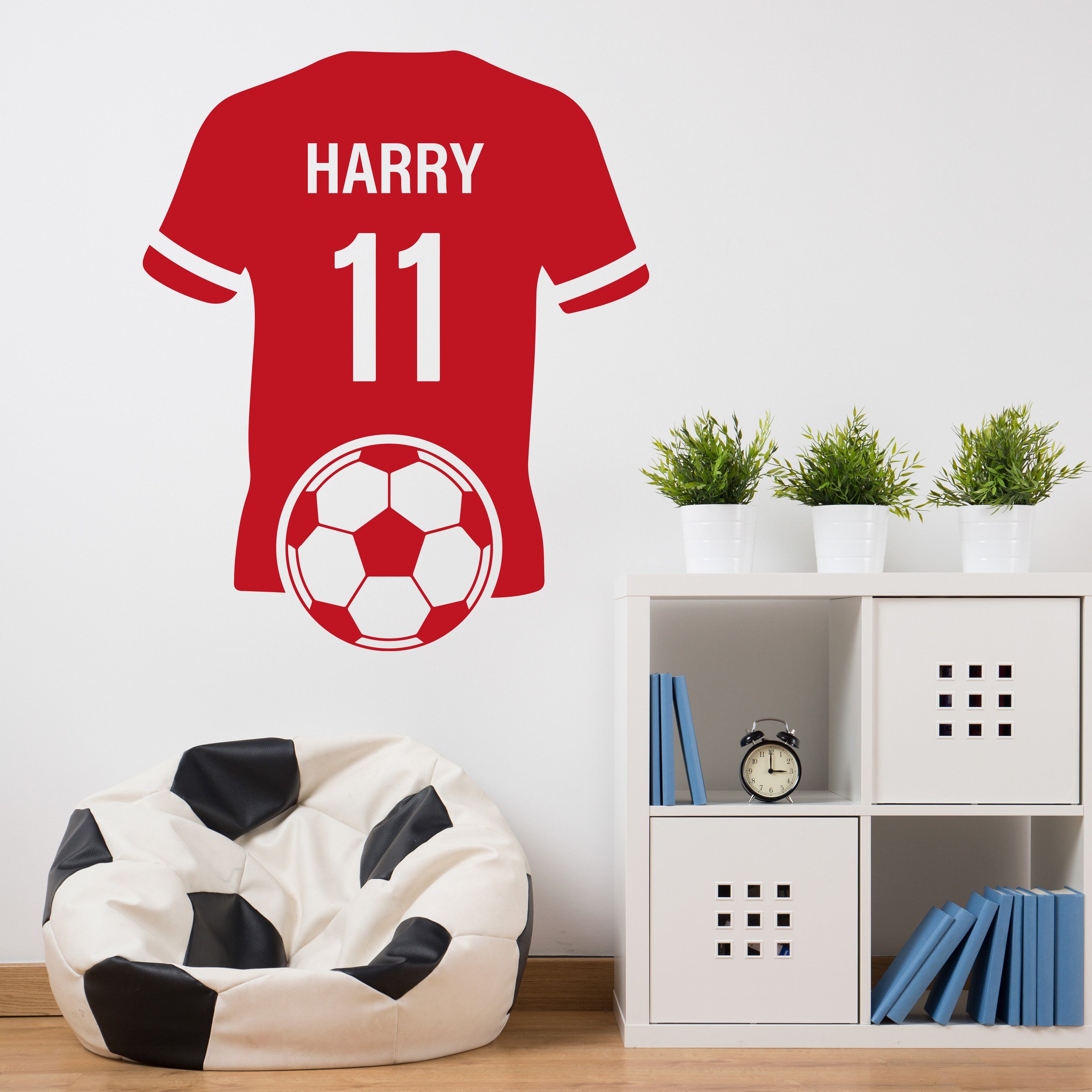 Personalised Football Shirt Wall Decal – Custom Name & Number Soccer Wall Sticker for Kids Bedroom or Sports Room