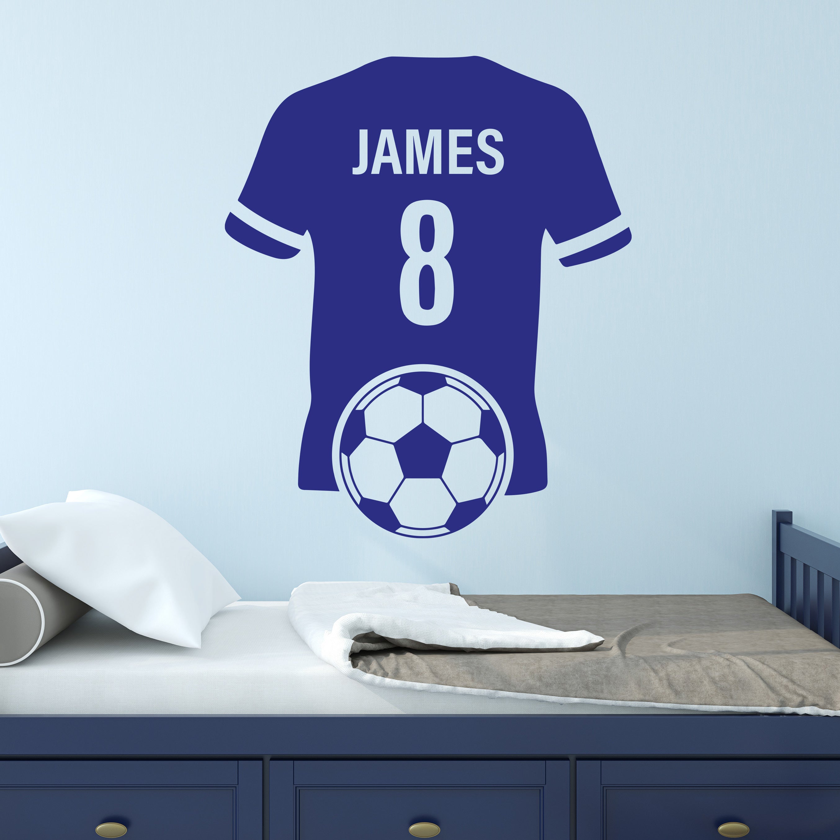 Personalised Football Shirt Wall Decal – Custom Name & Number Soccer Wall Sticker for Kids Bedroom or Sports Room
