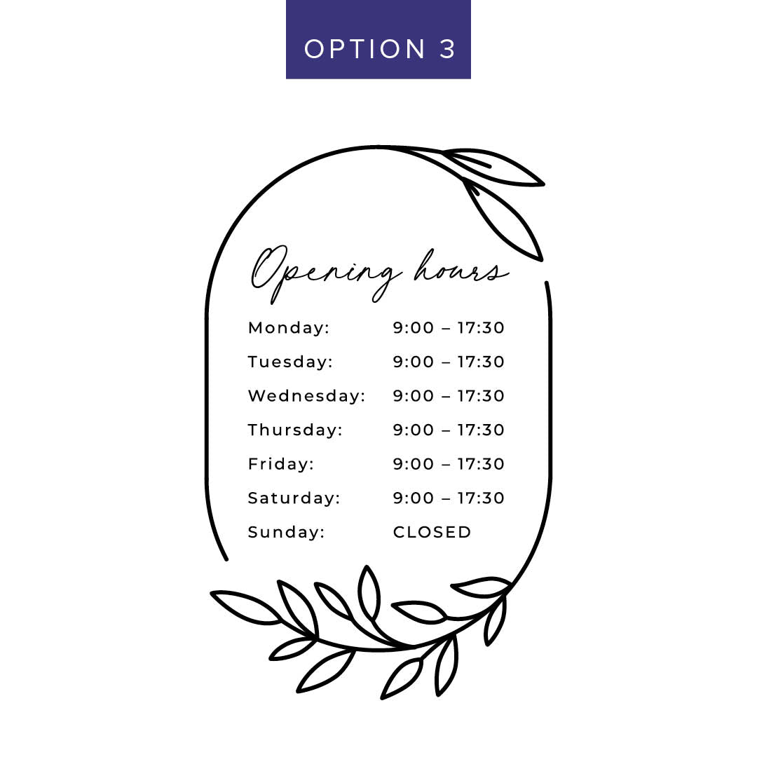 Customisable Shop Window Opening Hours Decal – Business Sign Sticker