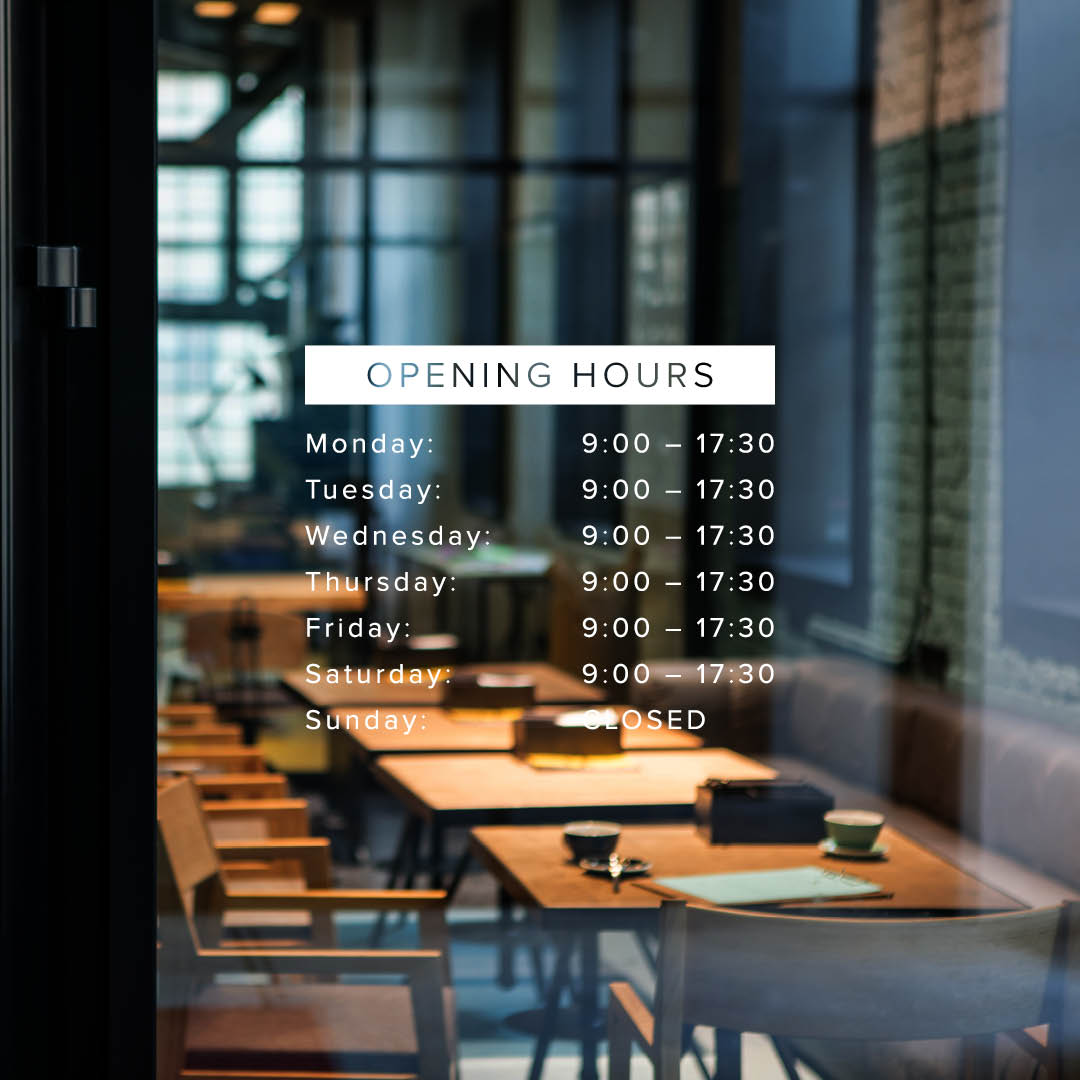 Customisable Shop Window Opening Hours Decal – Business Sign Sticker
