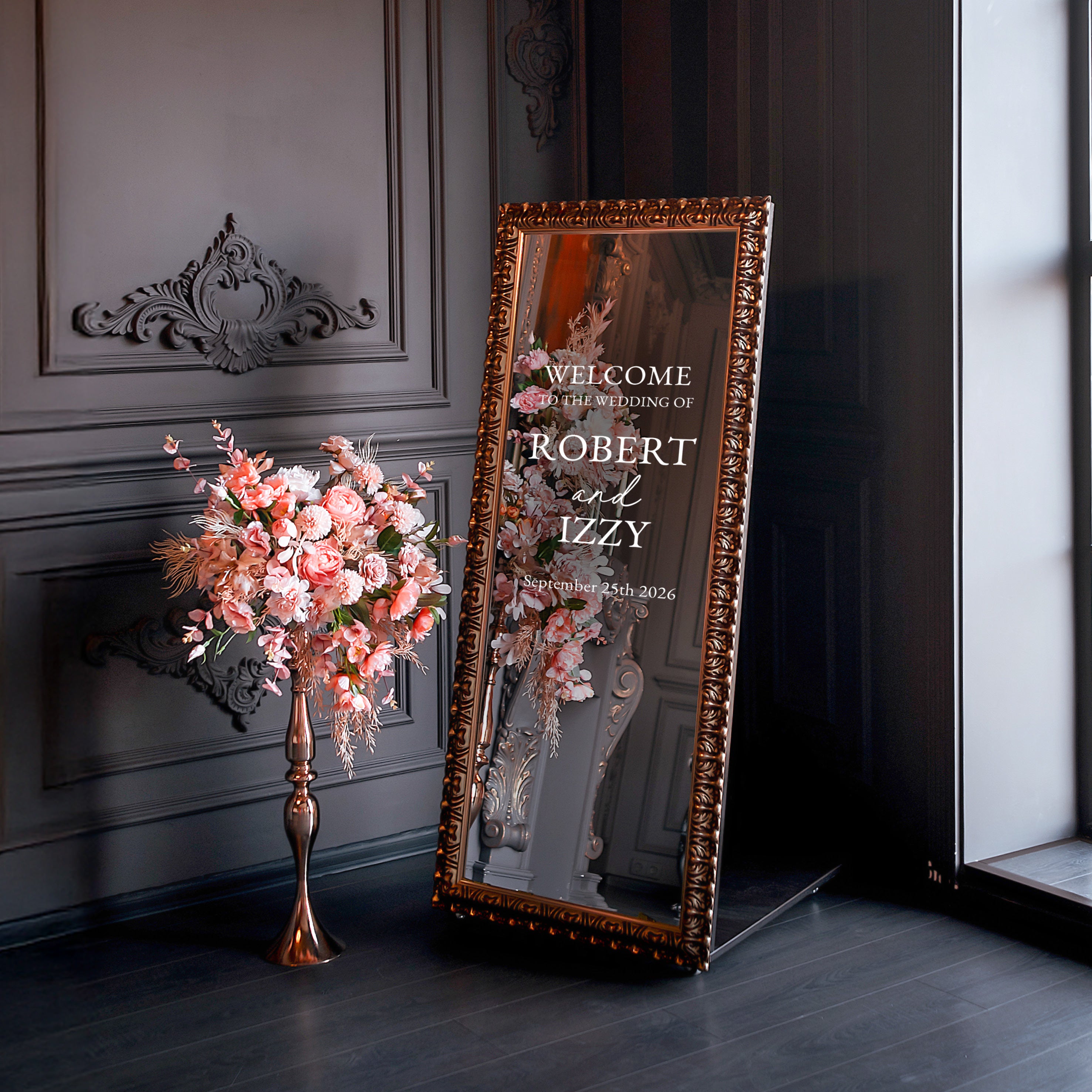 Personalised Welcome to Our Wedding Mirror Vinyl Decal – Custom Wedding Sign Sticker for Ceremony or Reception Decor