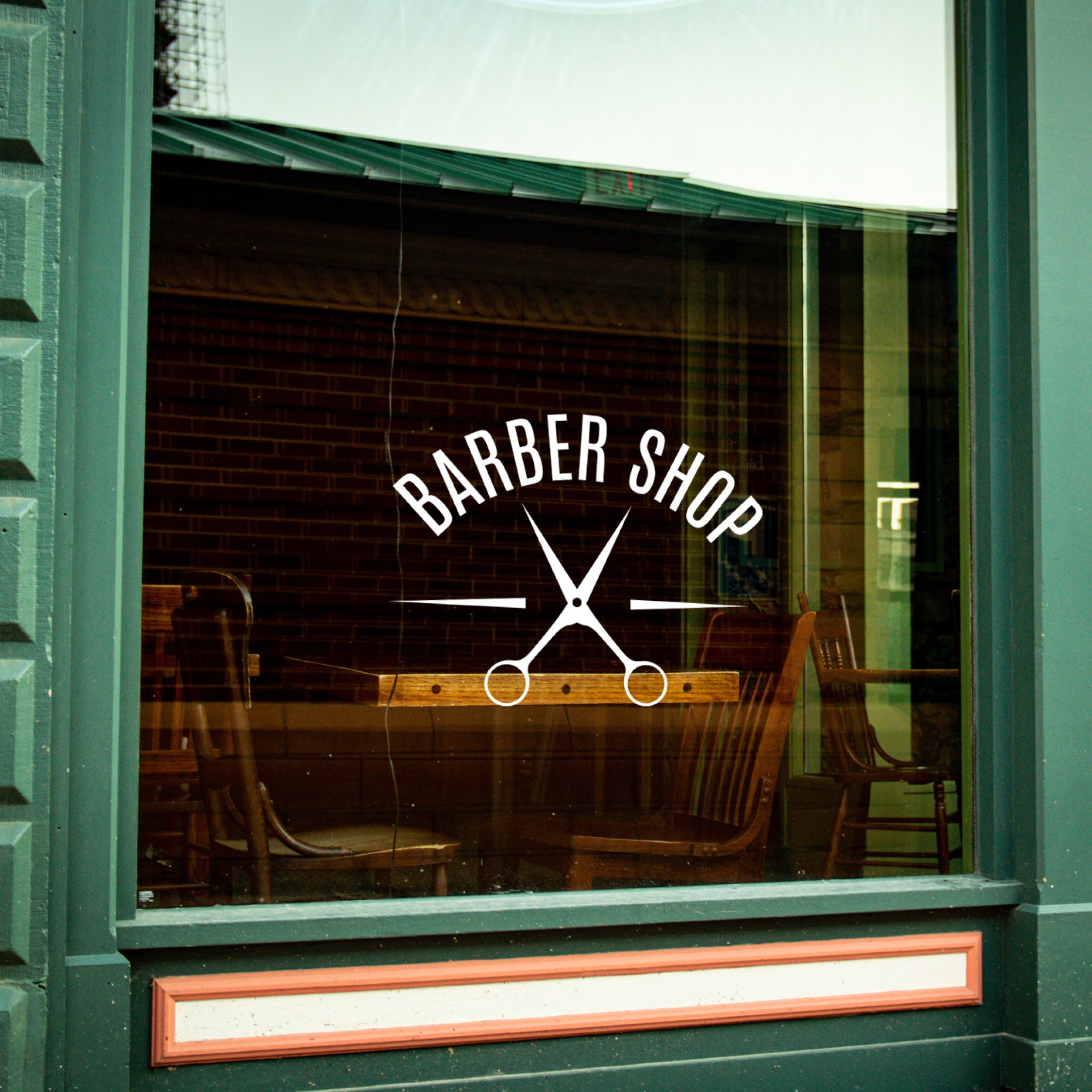 Barbershop Window Decal with Scissors - shopfront design sticker