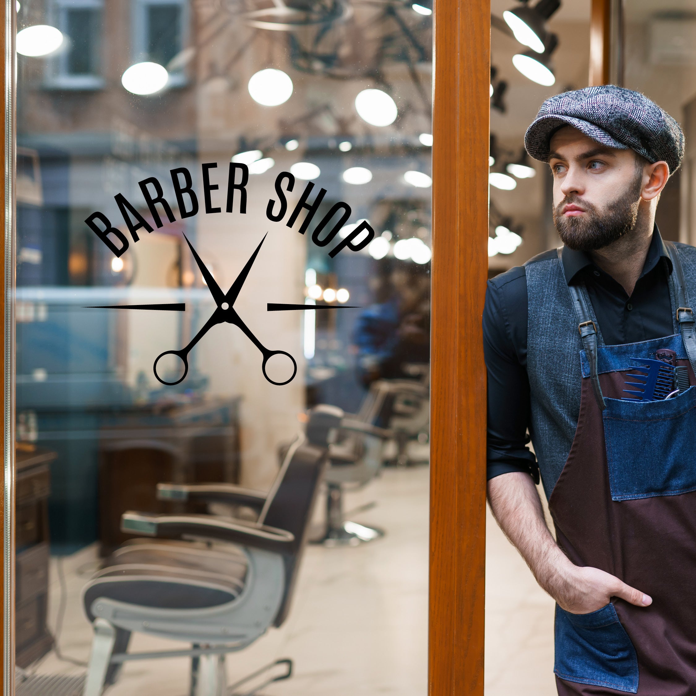 Barbershop Window Decal with Scissors - shopfront design sticker