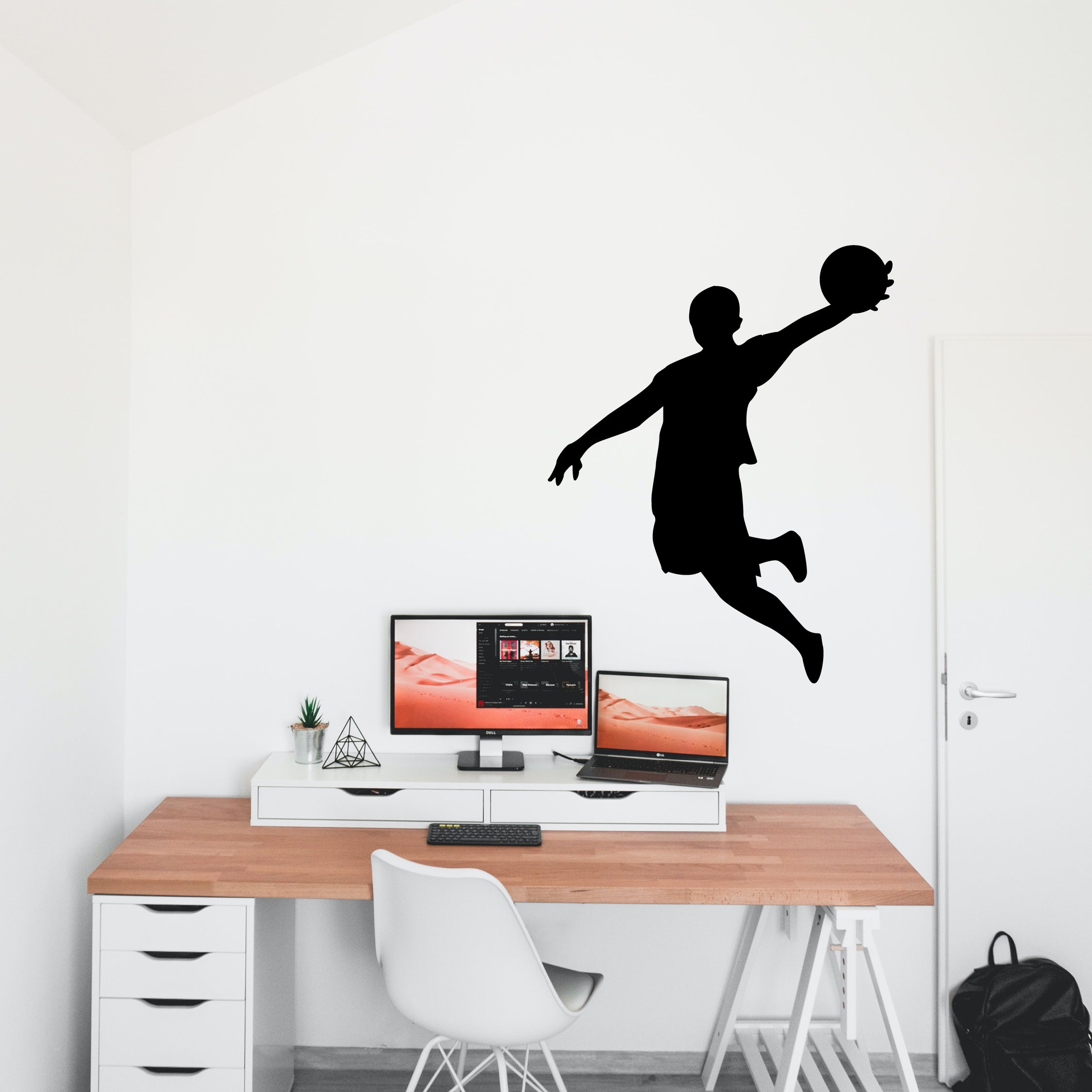 Basketball Man dunking basketball Jordan vinyl sticker decal for kids room above desk