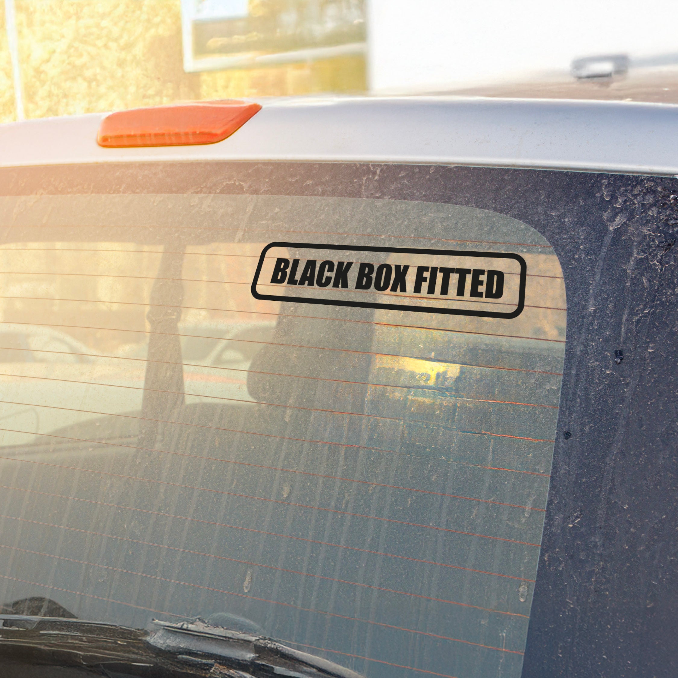 Black Box Car Decal – Rounded Outline Vinyl Sticker | Bold Text Design