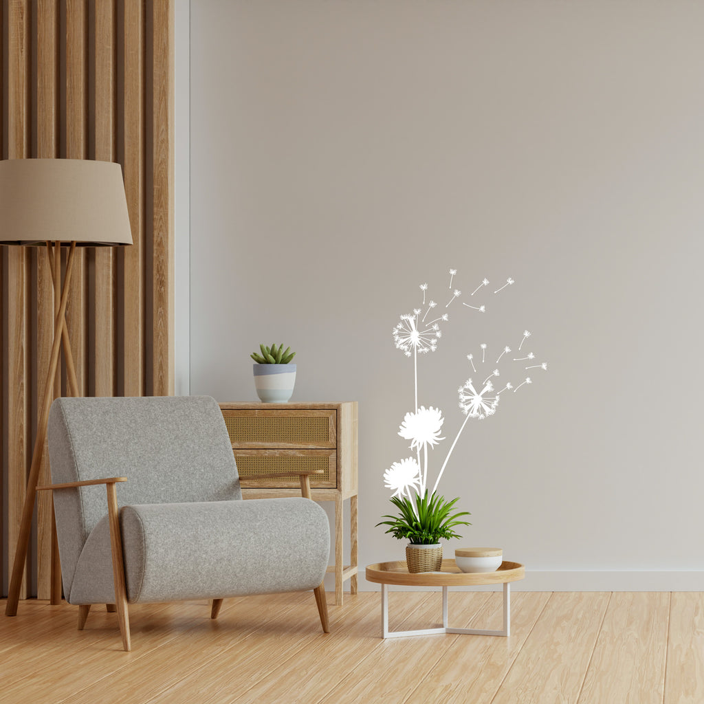 Blowing Dandelion Wall Decal Sticker – Elegant Vinyl Mural with Flying Seeds for Bedrooms, Living Rooms & Hallways