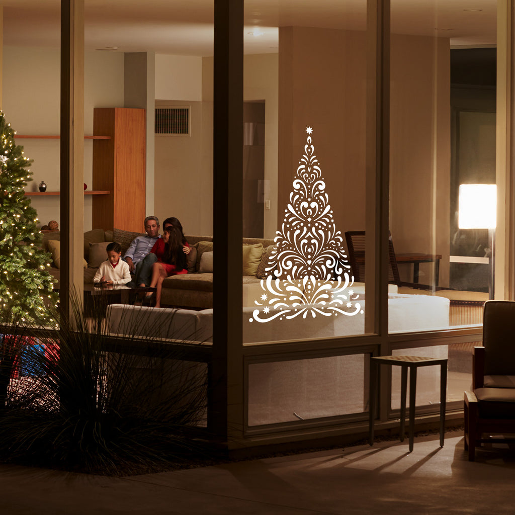 Large Detailed Christmas Tree Wall Decal – Removable Vinyl Holiday Wall Sticker for Home Décor