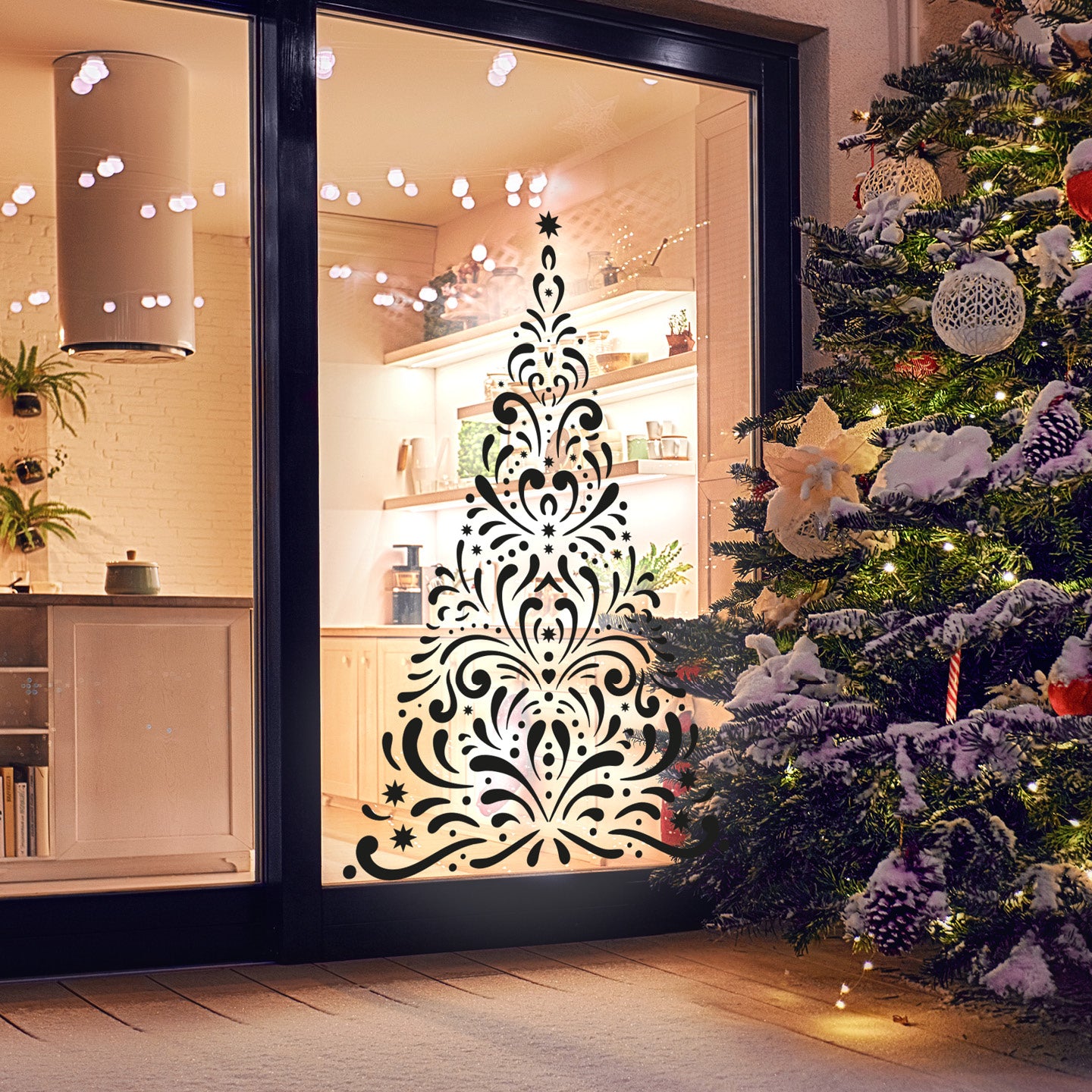 Large Detailed Christmas Tree Wall Decal – Removable Vinyl Holiday Wall Sticker for Home Décor