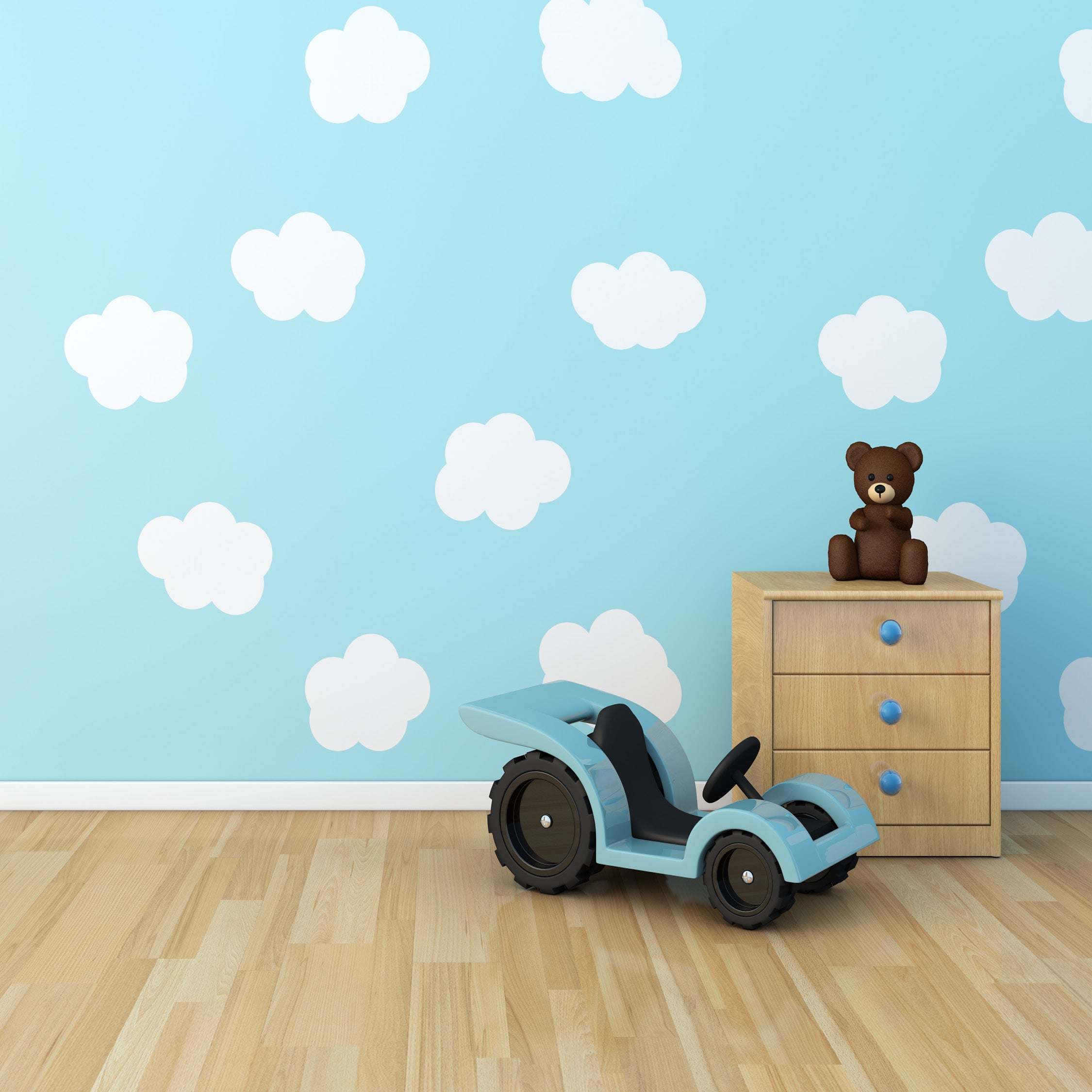 Cloud Vinyl Wall Decal Set – 15-Piece Random Shaped Stickers for Nursery & Kids’ Bedroom Decor