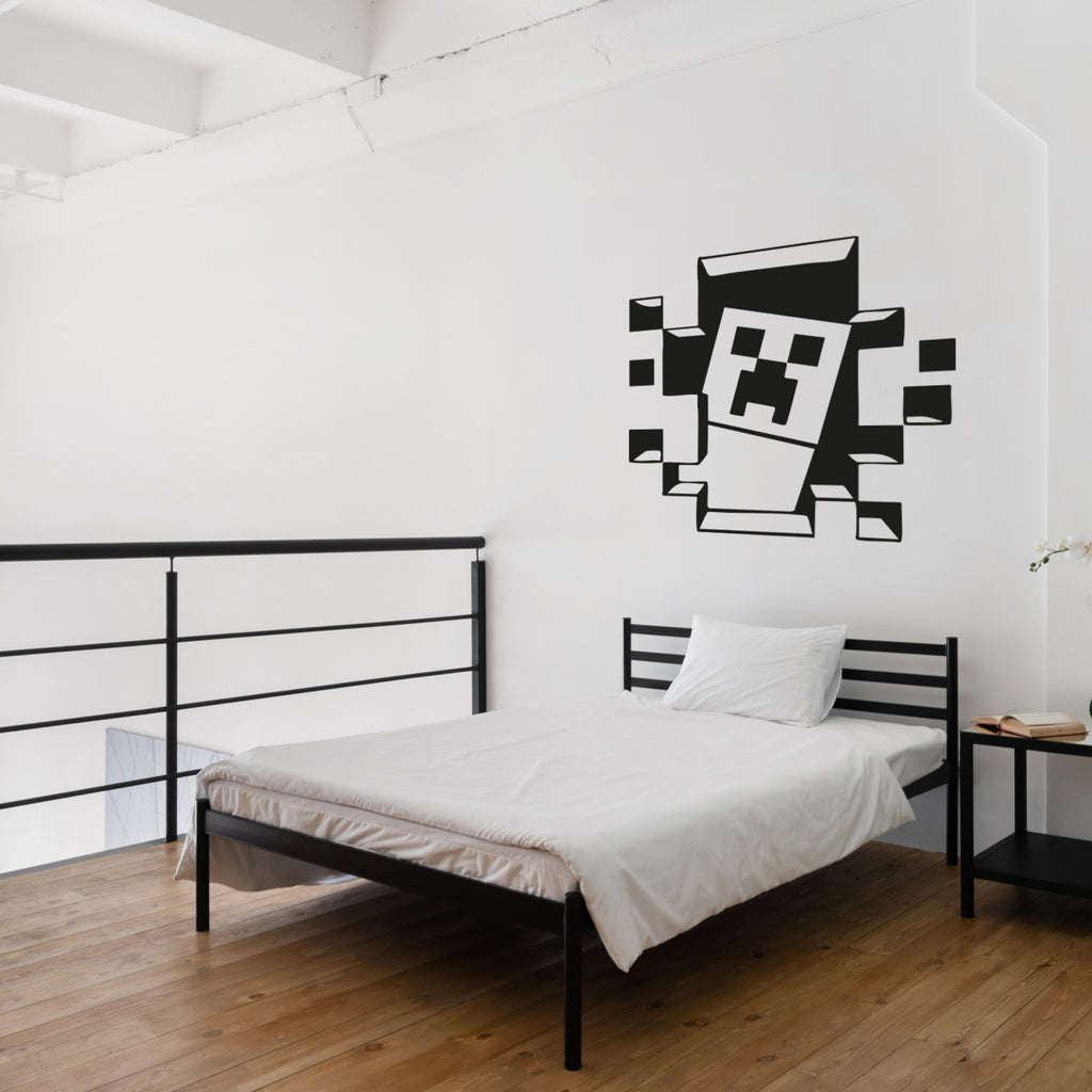 Minecraft Creeper Vinyl Wall Decal – Peeking Through Broken Wall | Official Minecraft Sticker