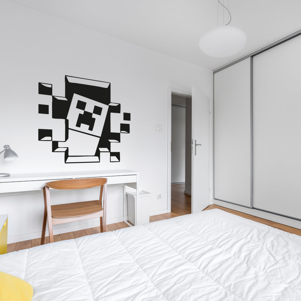 Minecraft Creeper Vinyl Wall Decal – Peeking Through Broken Wall | Official Minecraft Sticker