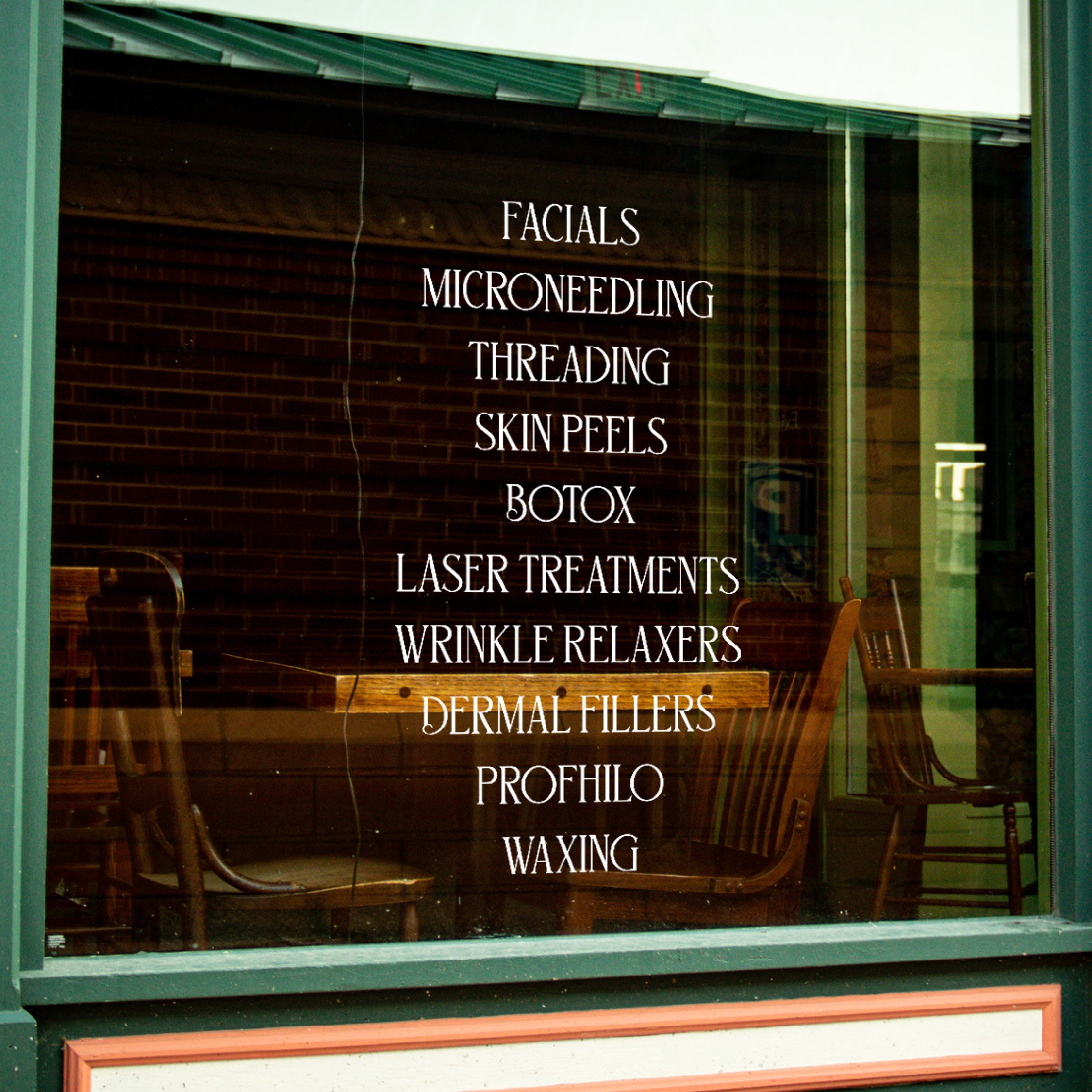 Custom Business Window Decal | Services List Basic | Vinyl Decal for Salon, Spa, Esthetics, Boutique, Shop, Restaurant, Medical Office