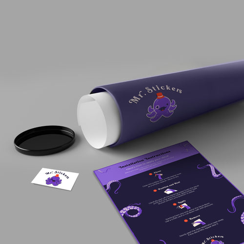 Decal installation instructions, tube and leaflet for Mr Stickers decals and vinyl