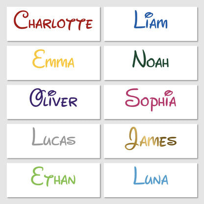 List of childrens name in vinyl decal written in a disney font