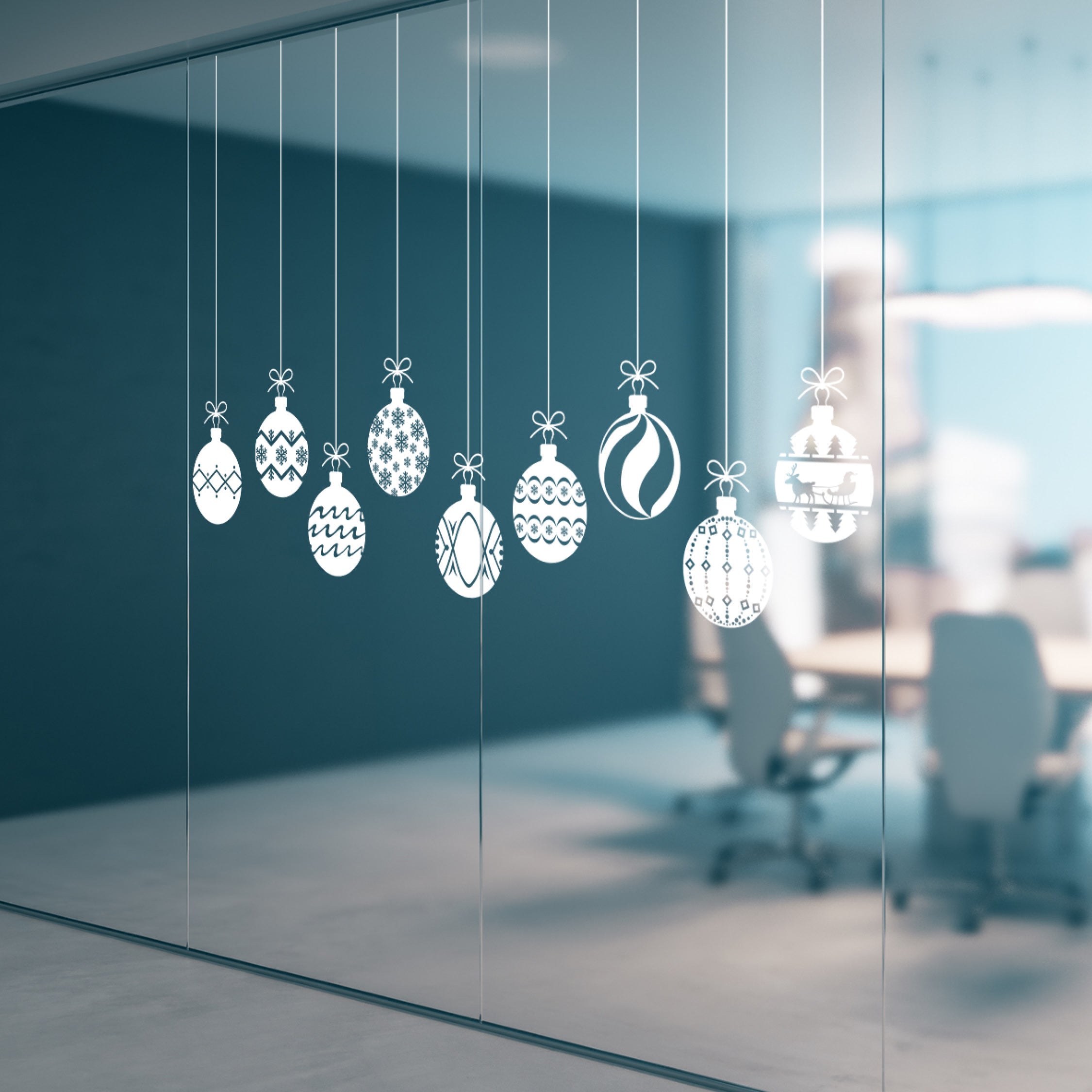 Festive Bauble Vinyl Decal Set – Christmas Ornament Stickers with Holiday Icons, Decorative Wall & Window Decals