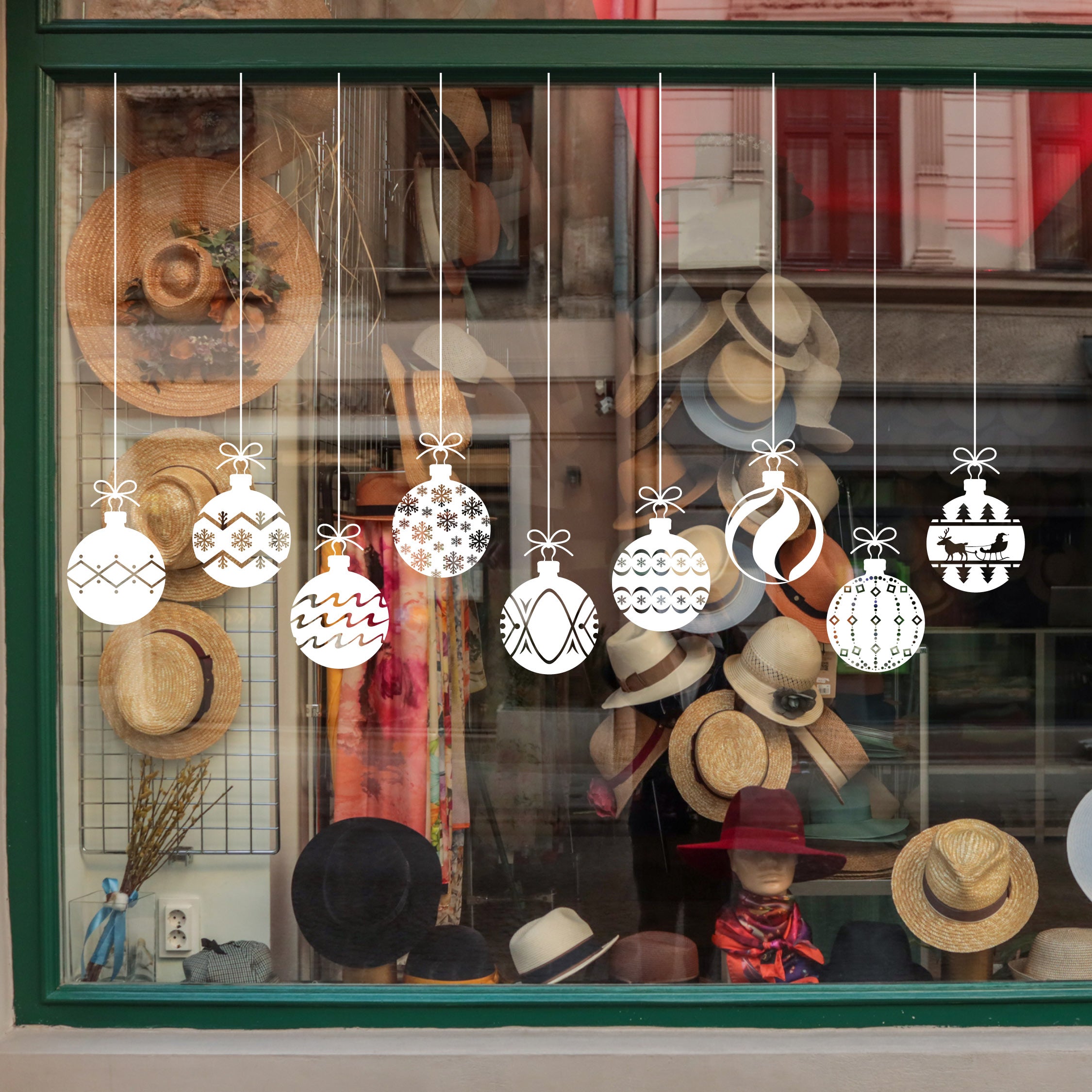 Festive Bauble Vinyl Decal Set – Christmas Ornament Stickers with Holiday Icons, Decorative Wall & Window Decals