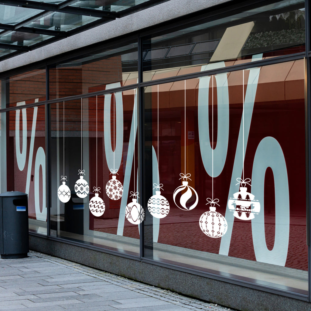 Festive Bauble Vinyl Decal Set – Christmas Ornament Stickers with Holiday Icons, Decorative Wall & Window Decals