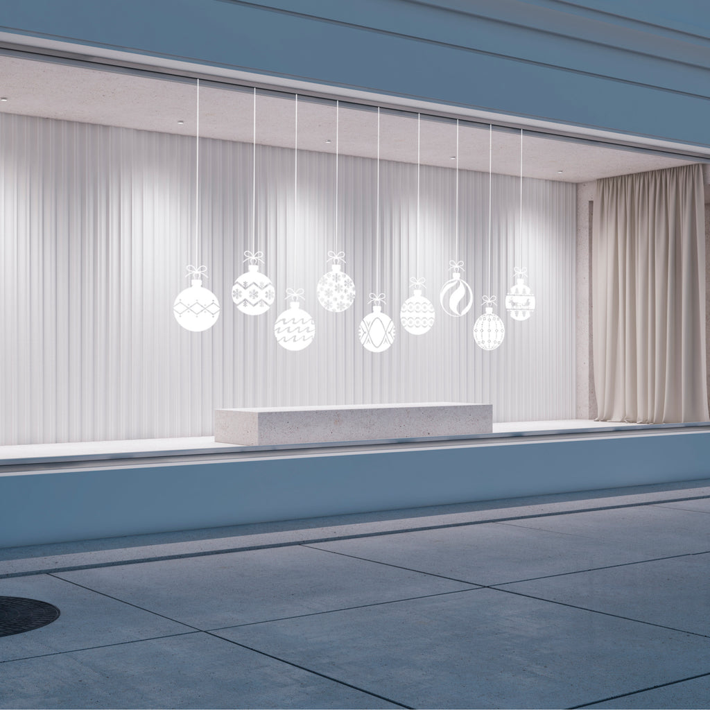 Festive Bauble Vinyl Decal Set – Christmas Ornament Stickers with Holiday Icons, Decorative Wall & Window Decals