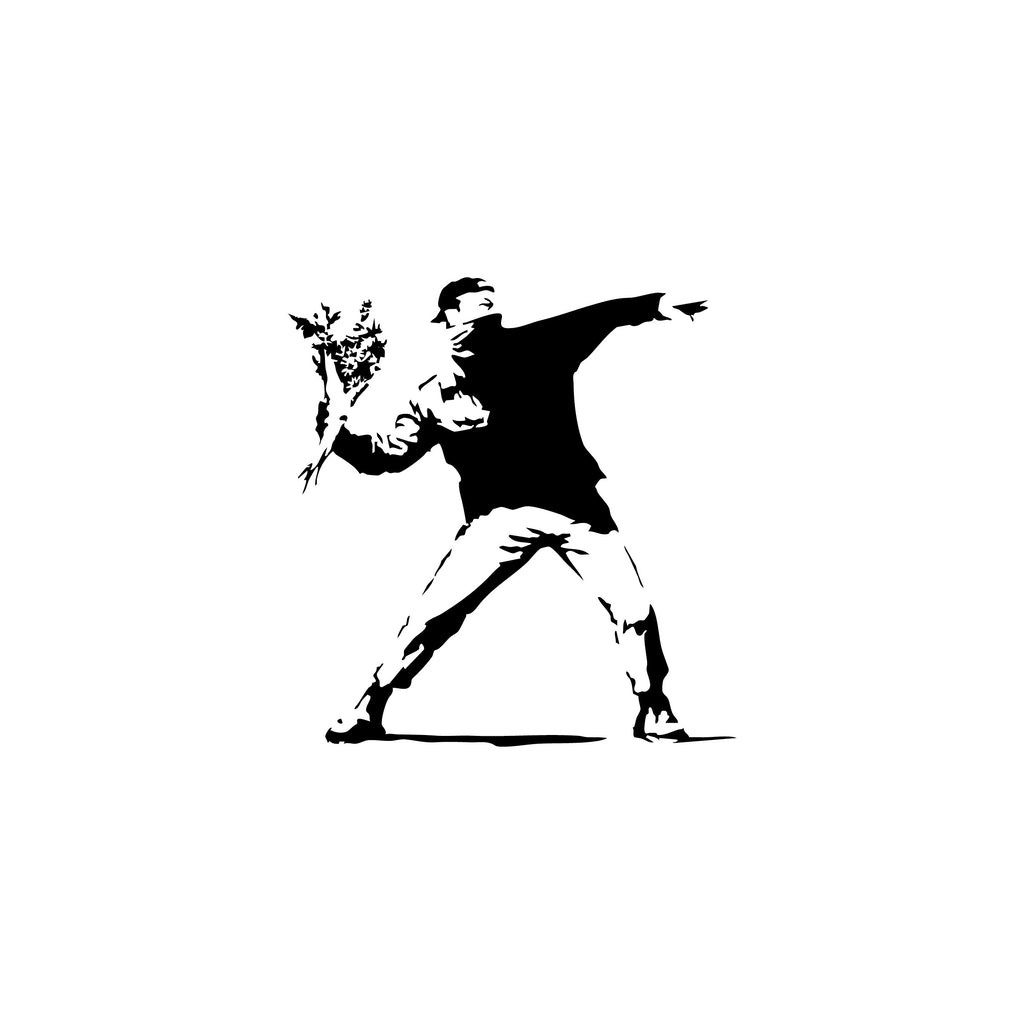 Flower Thrower Wall Decal – Banksy-Inspired Graffiti Vinyl Sticker for Modern Home Décor