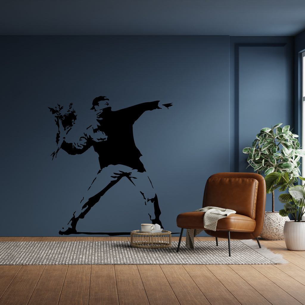 Flower Thrower Wall Decal – Banksy-Inspired Graffiti Vinyl Sticker for Modern Home Décor