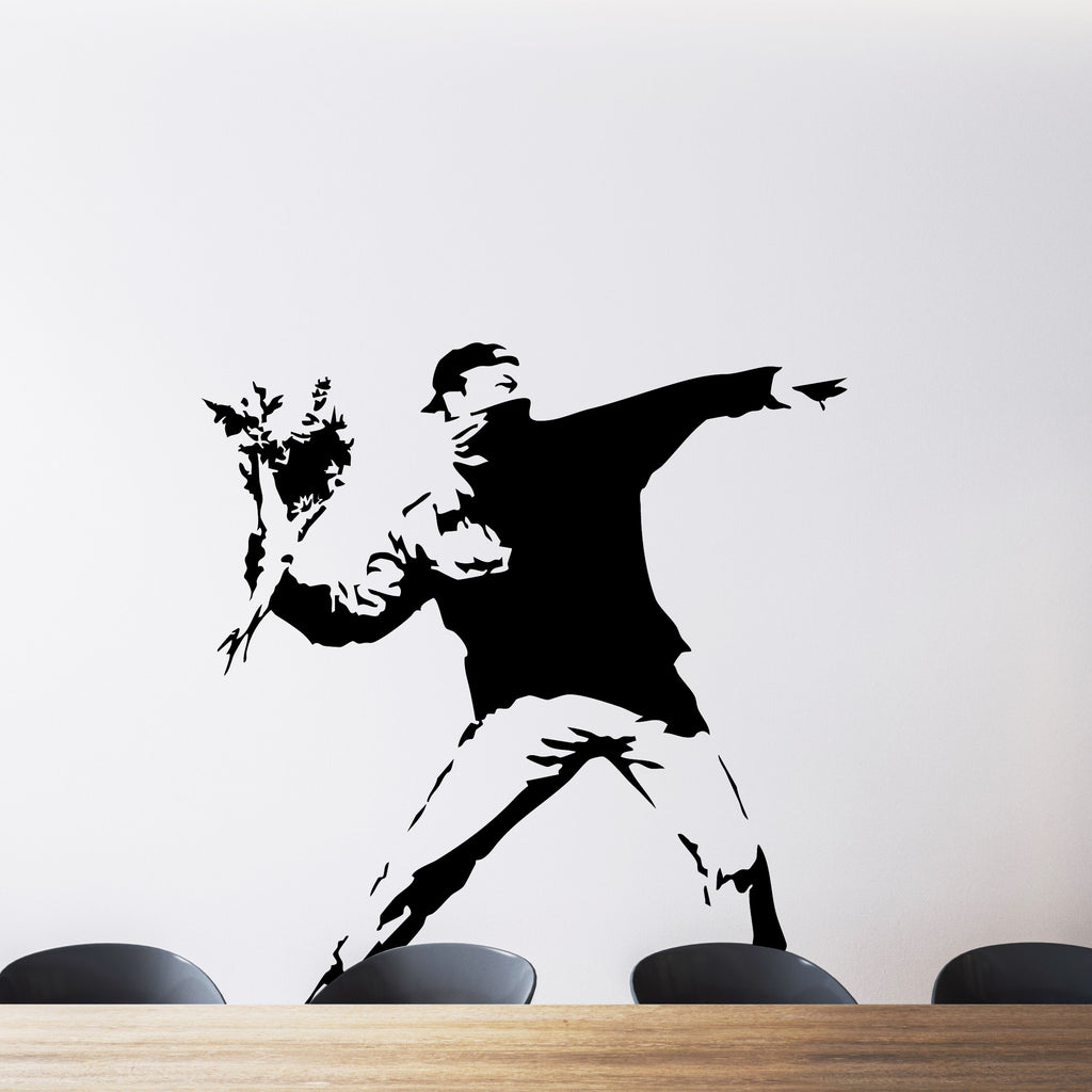 Flower Thrower Wall Decal – Banksy-Inspired Graffiti Vinyl Sticker for Modern Home Décor
