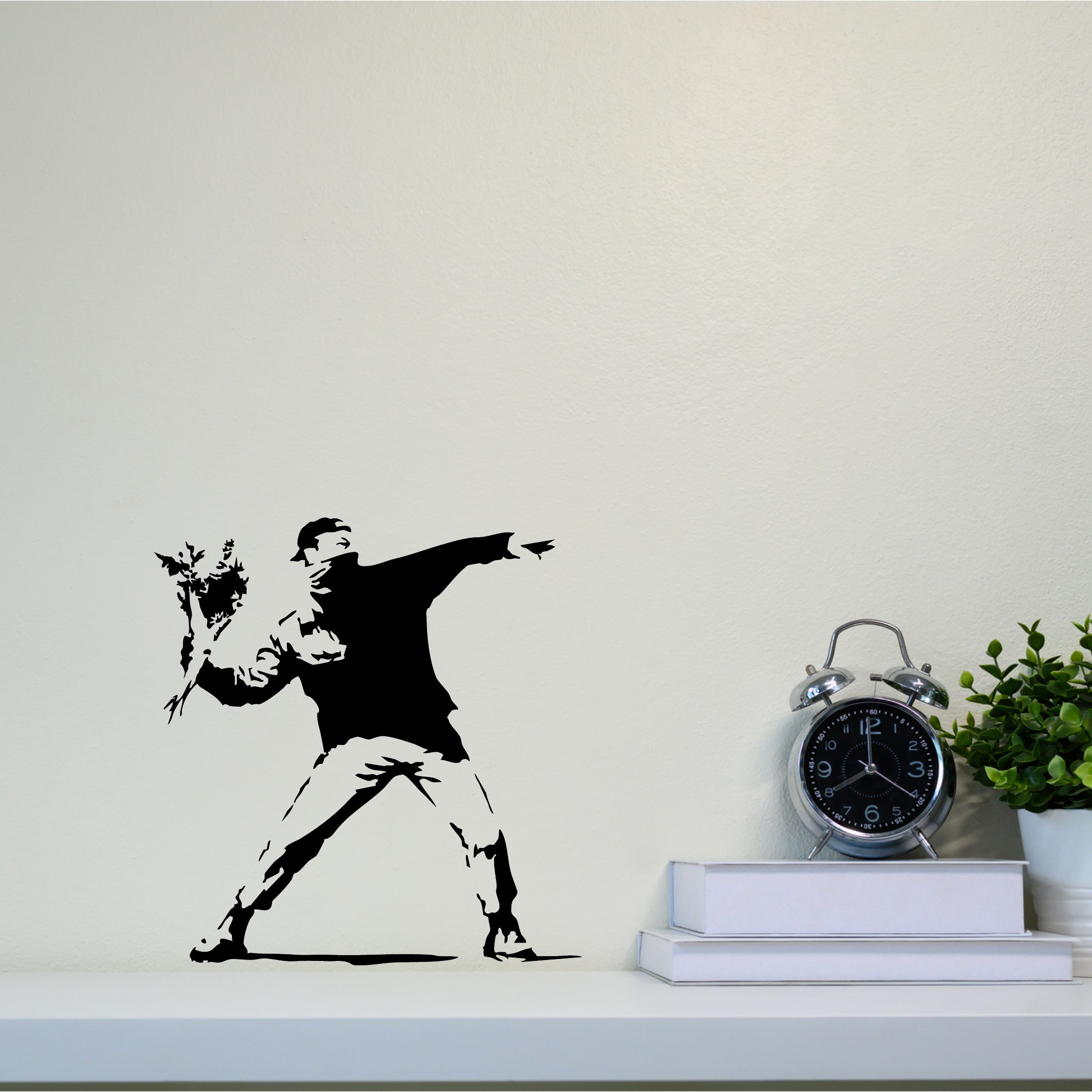 Flower Thrower Wall Decal – Banksy-Inspired Graffiti Vinyl Sticker for Modern Home Décor