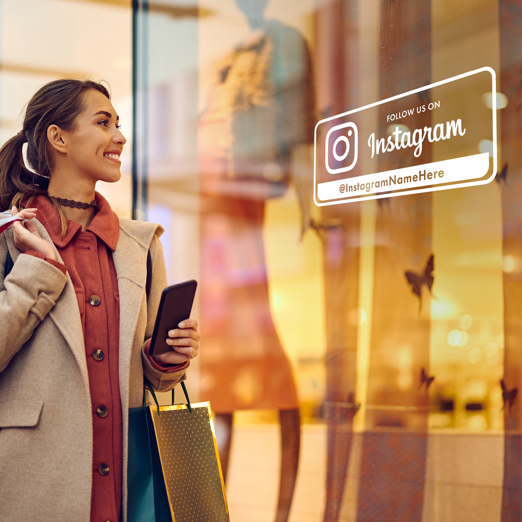 Custom Instagram Handle Window Decal – ‘Follow Us on Instagram’ Vinyl Sticker for Shops, Salons & Small Businesses