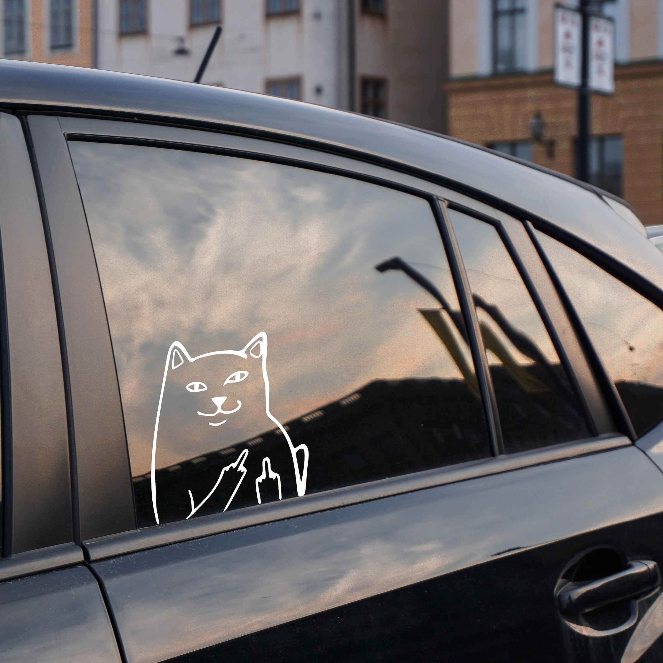 Funny Cat Middle Finger Decal Sticker – Rude Vinyl Cat Meme for Cars, Laptops, Walls & More