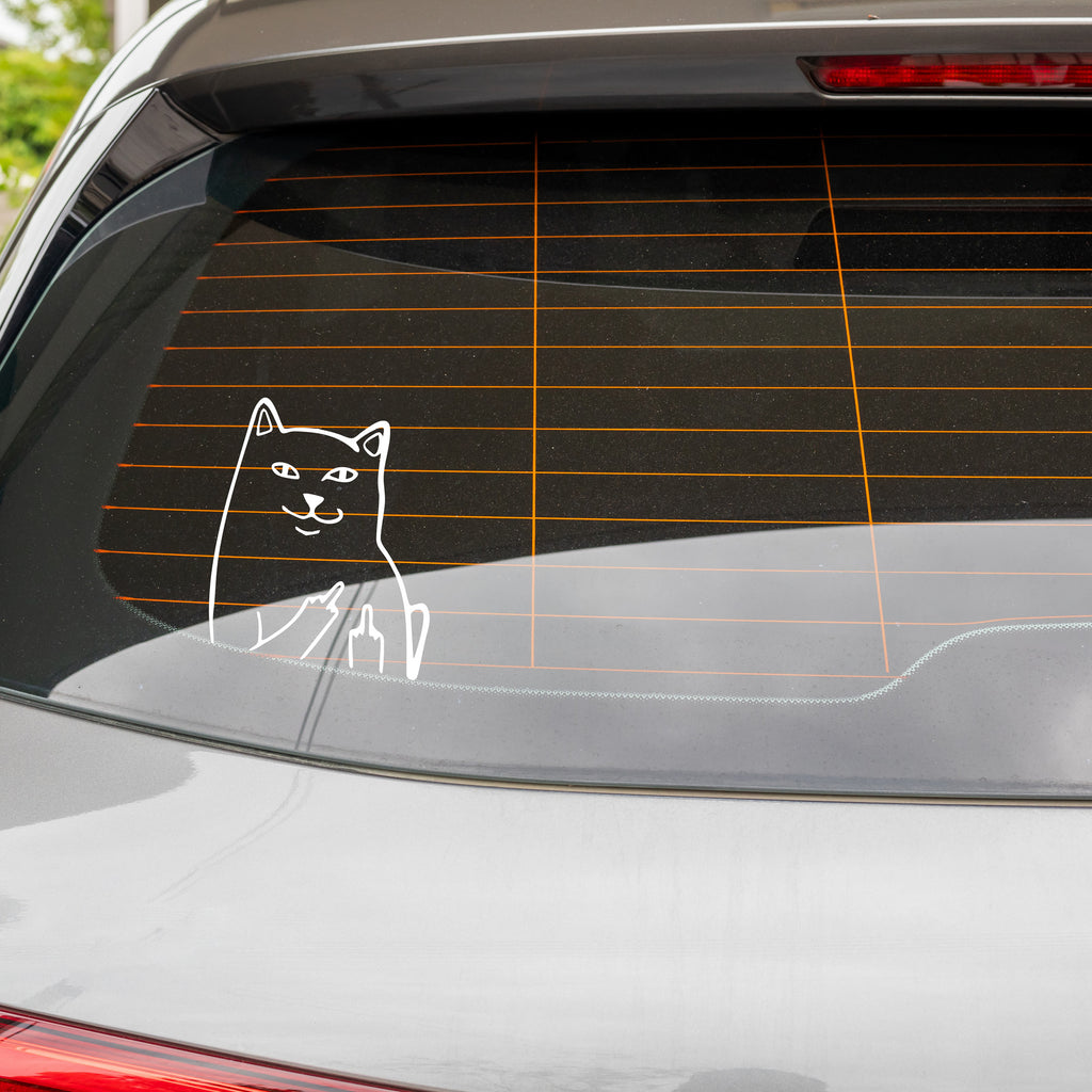 Funny Cat Middle Finger Decal Sticker – Rude Vinyl Cat Meme for Cars, Laptops, Walls & More
