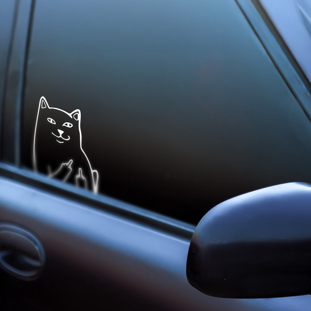 Funny Cat Middle Finger Decal Sticker – Rude Vinyl Cat Meme for Cars, Laptops, Walls & More