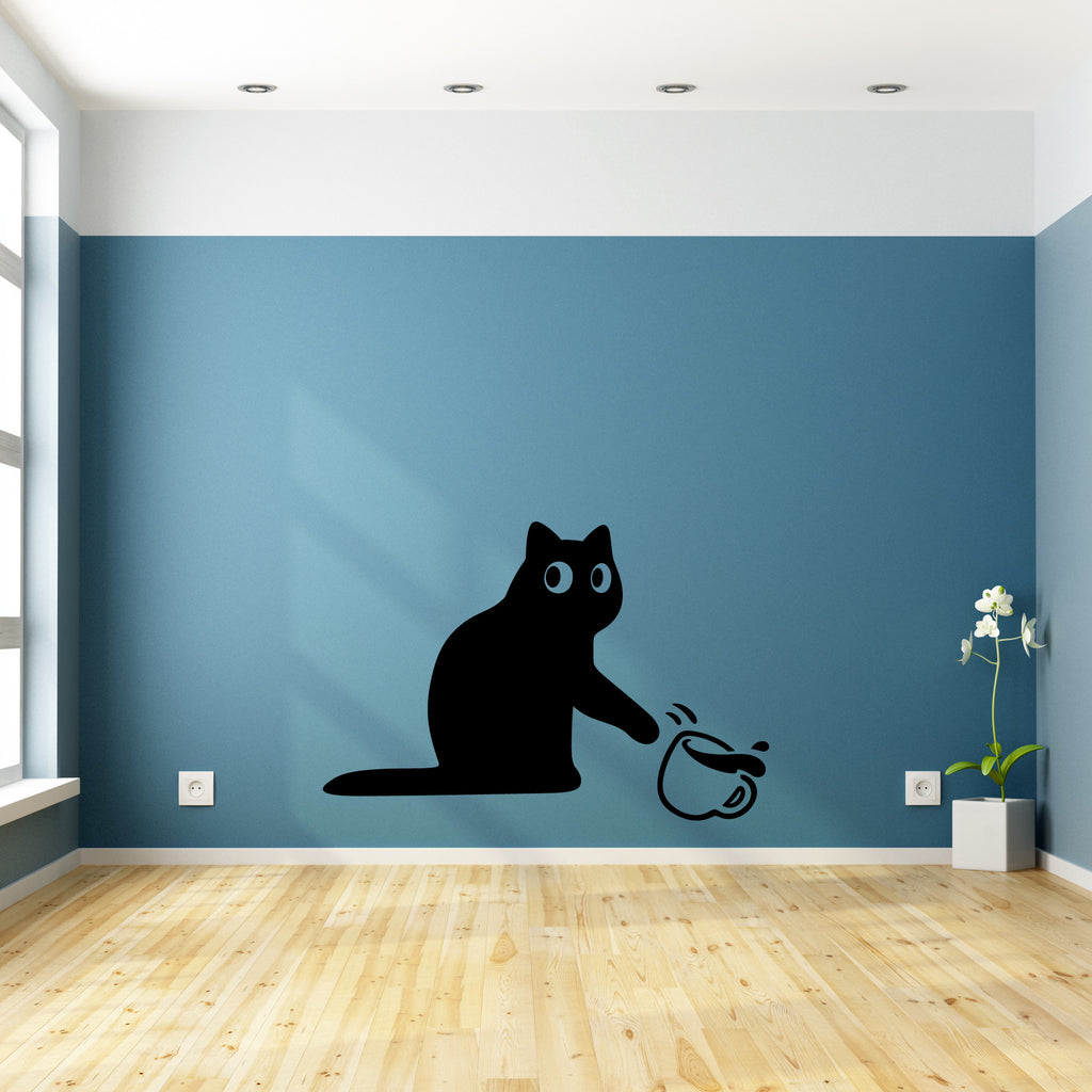 Funny Cat Pushing Over Coffee Vinyl Decal