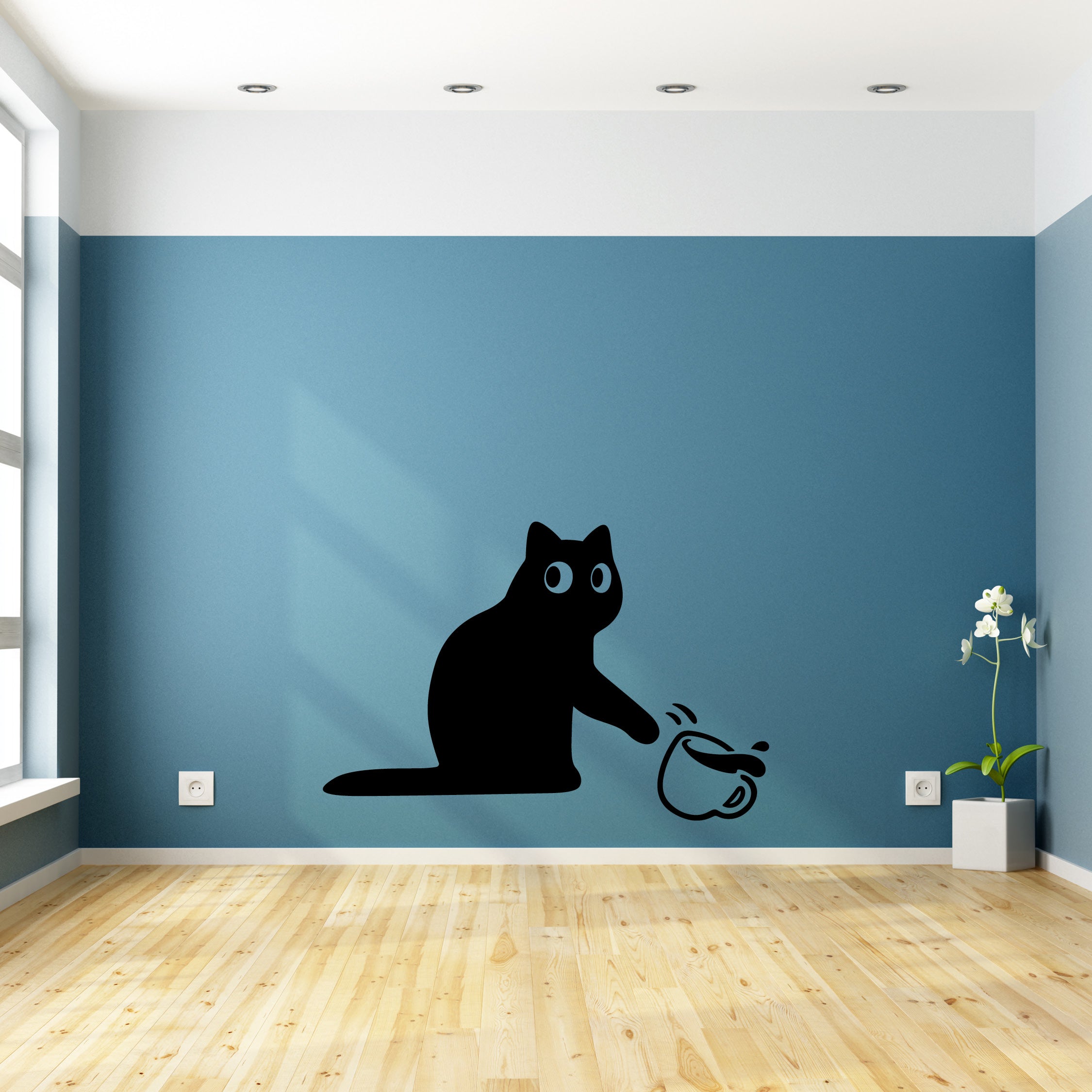 Funny Cat Pushing Over Coffee Vinyl Decal