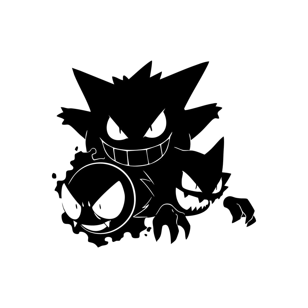 Ghost Pokémon Trio Vinyl Decal – Gengar, Haunter & Gastly Sticker for Walls, Cars & Laptops