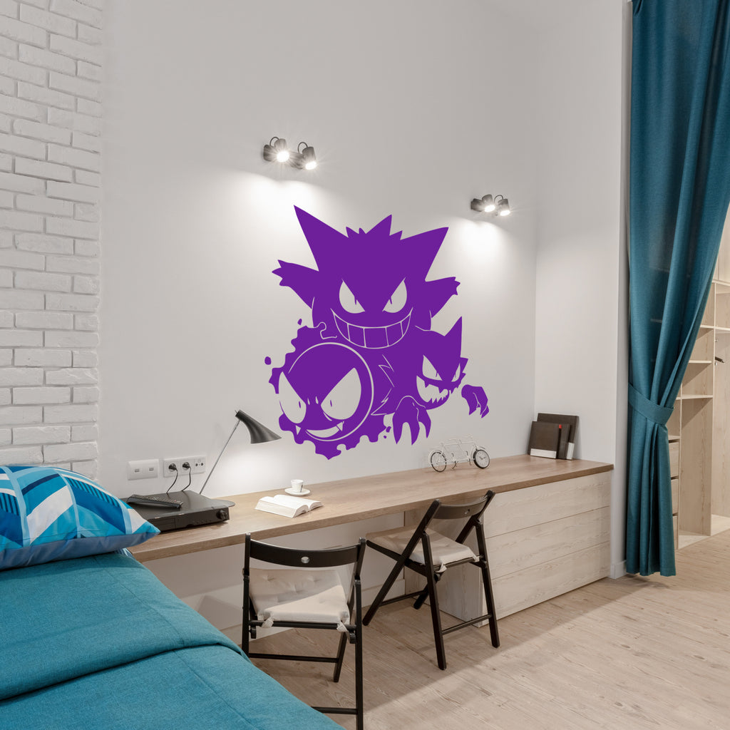 Ghost Pokémon Trio Vinyl Decal – Gengar, Haunter & Gastly Sticker for Walls, Cars & Laptops