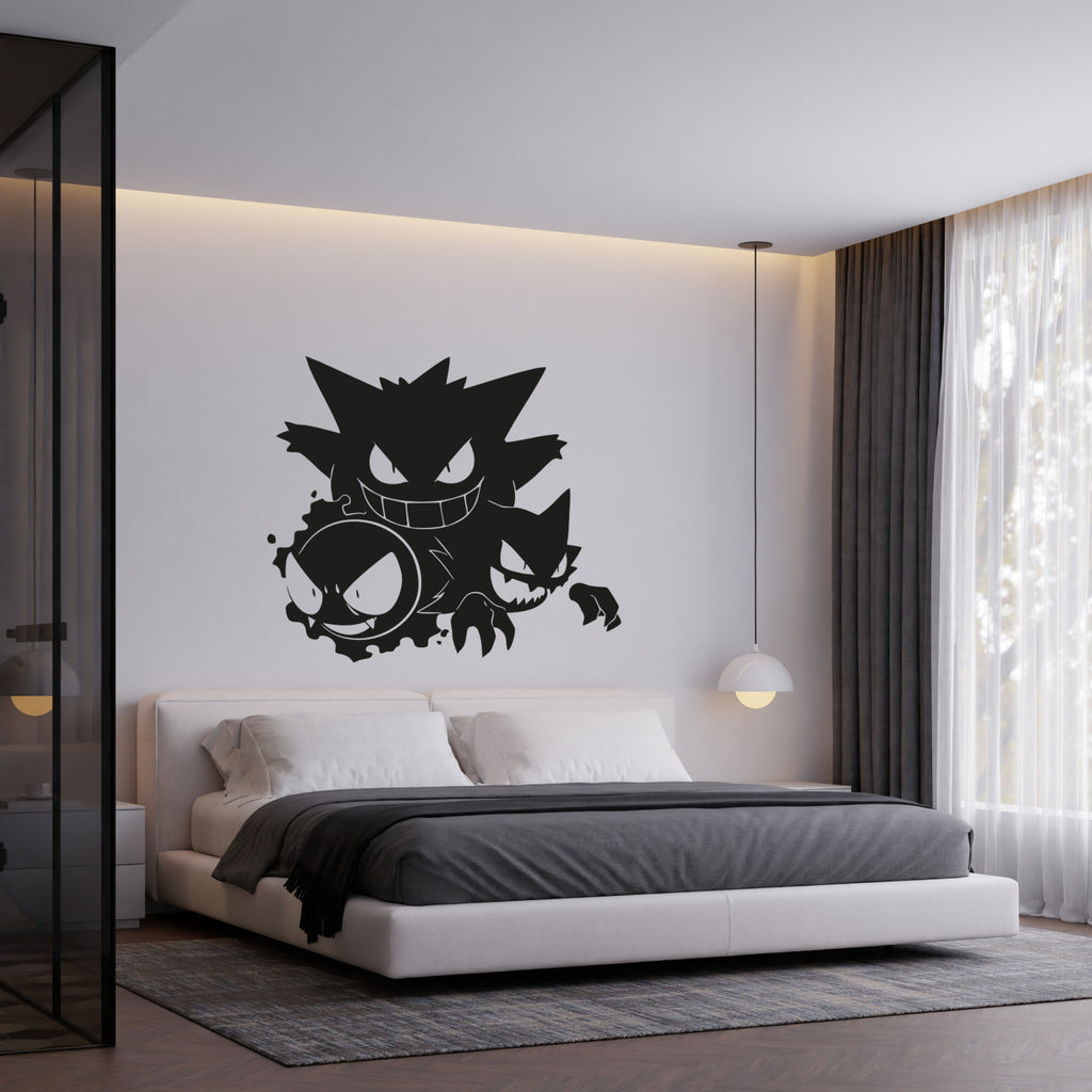 Ghost Pokémon Trio Vinyl Decal – Gengar, Haunter & Gastly Sticker for Walls, Cars & Laptops