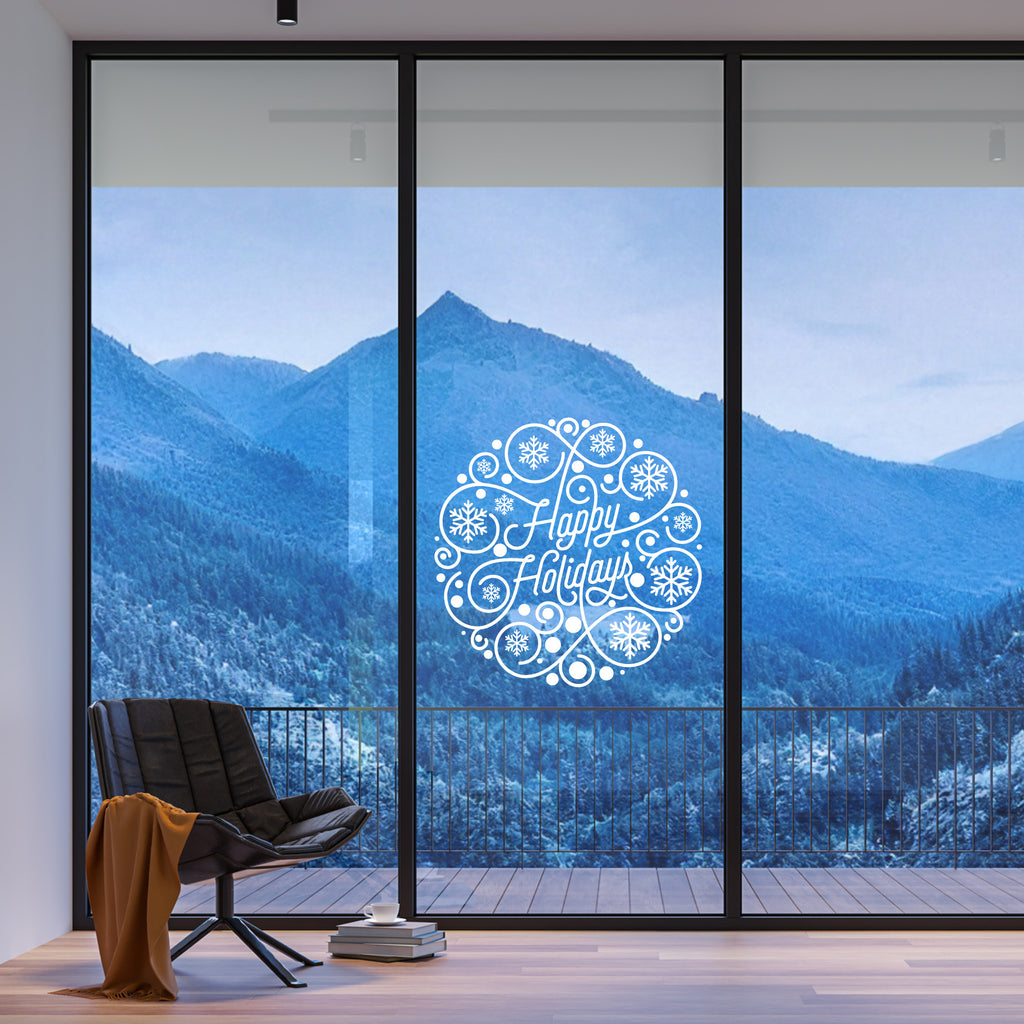 Happy Holidays Geometric Vinyl Decal – Intricate Festive Circle Design, Detailed Holiday Wall & Window Sticker