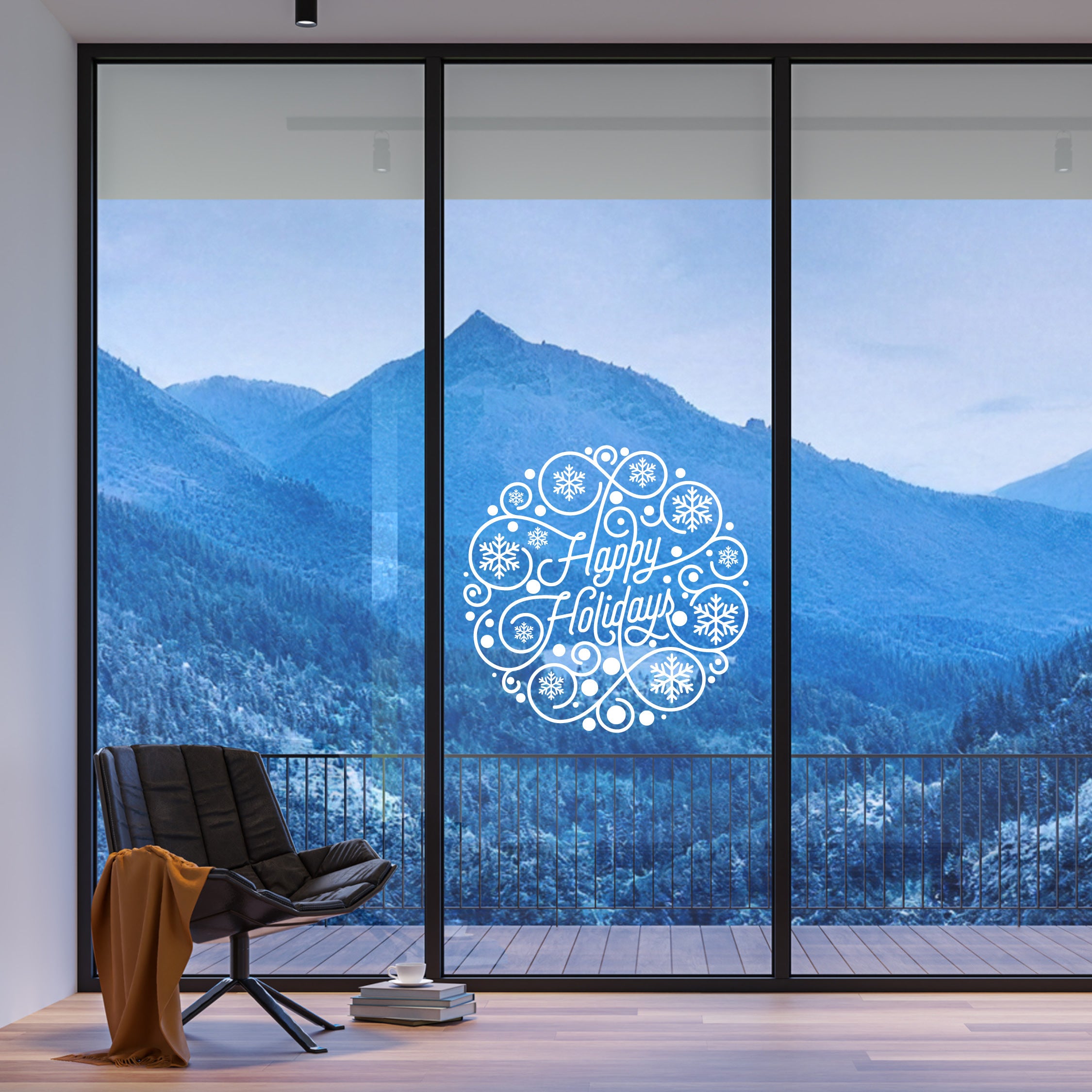 Happy Holidays Geometric Vinyl Decal – Intricate Festive Circle Design, Detailed Holiday Wall & Window Sticker