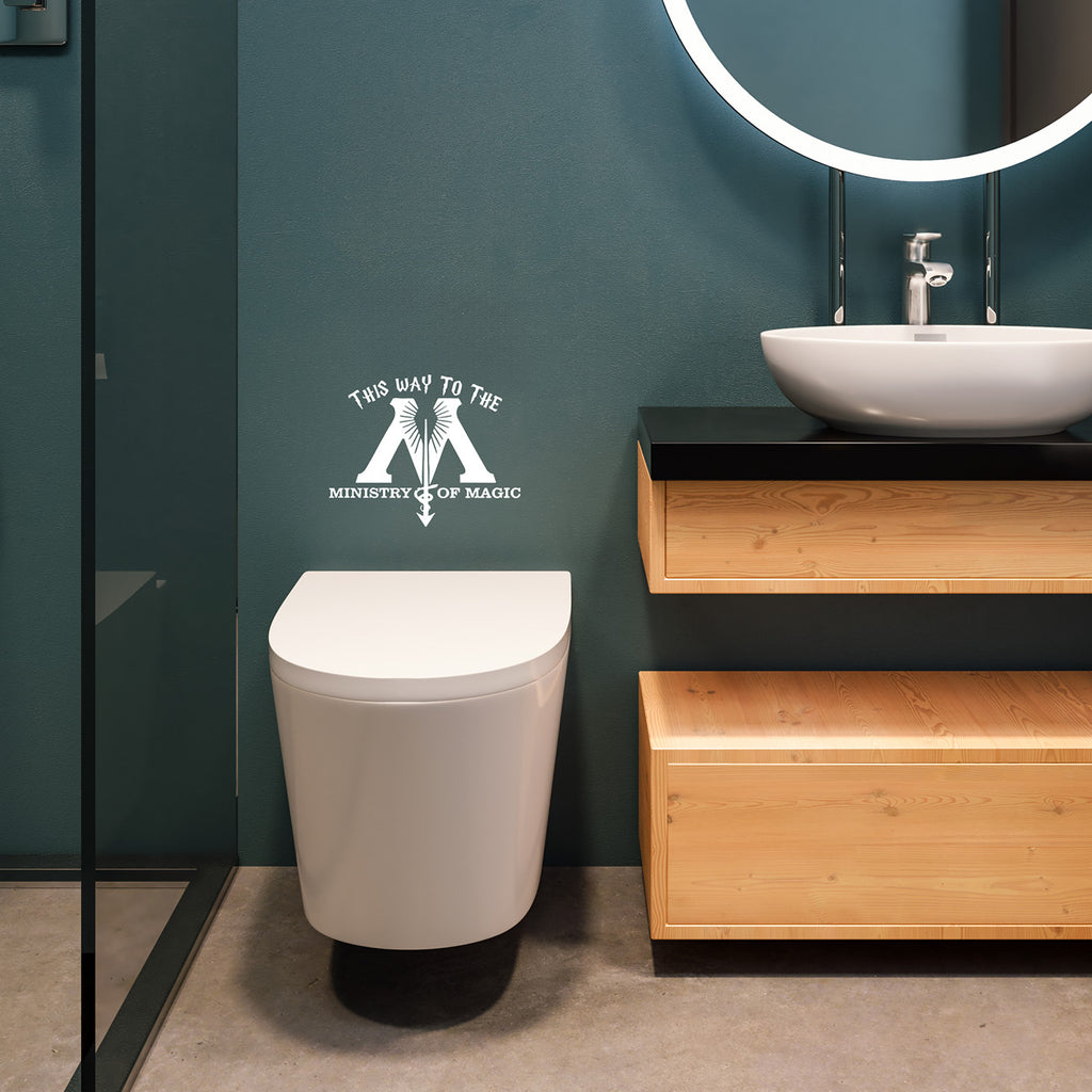 "This Way To The Ministry Of Magic" Toilet Vinyl Decal Sticker wall window door loo lavatory cubicle fan art design decoration