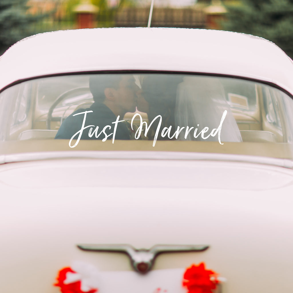 Just Married Vinyl Decal – Wedding Car Sticker for Rear Windows, Mirrors & Sign Decor