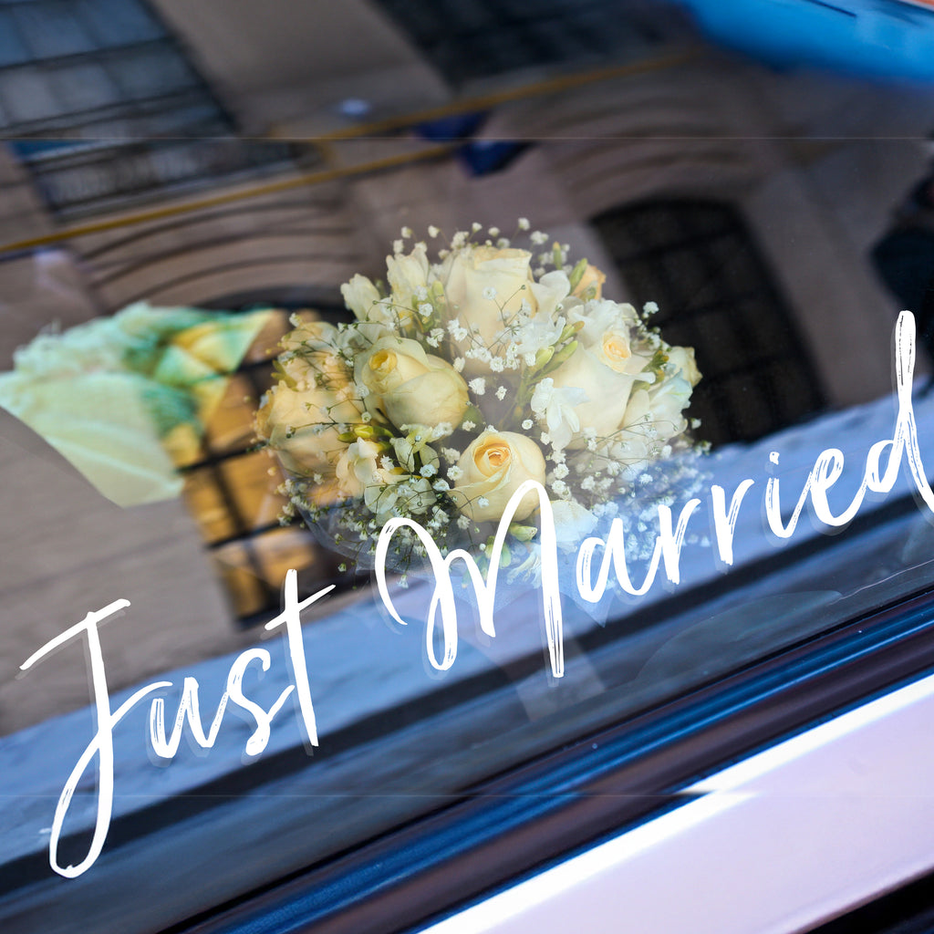 Just Married Vinyl Decal – Wedding Car Sticker for Rear Windows, Mirrors & Sign Decor