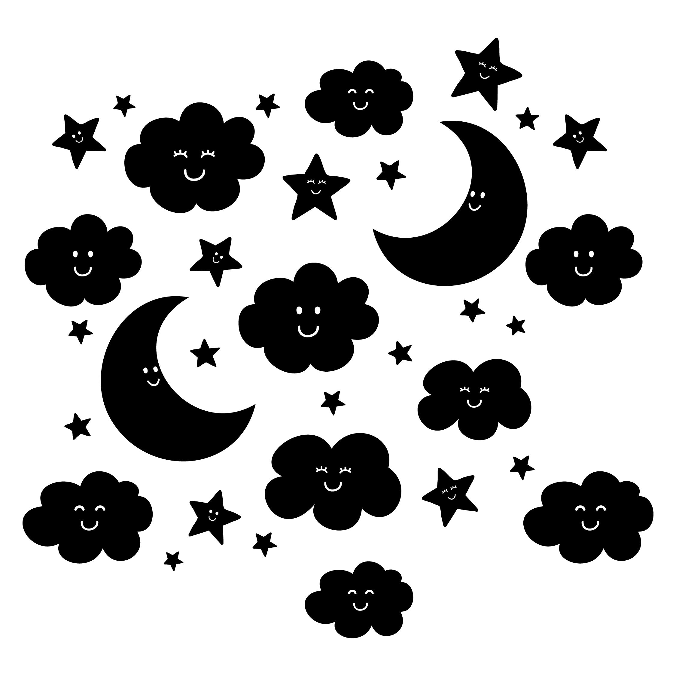 Cloud, Star & Moon Wall Decal Sticker Pack – 35-Piece Vinyl Set for Kids Bedroom, Nursery & Baby Room Decor