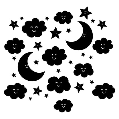 Cloud, Star & Moon Wall Decal Sticker Pack – 35-Piece Vinyl Set for Kids Bedroom, Nursery & Baby Room Decor