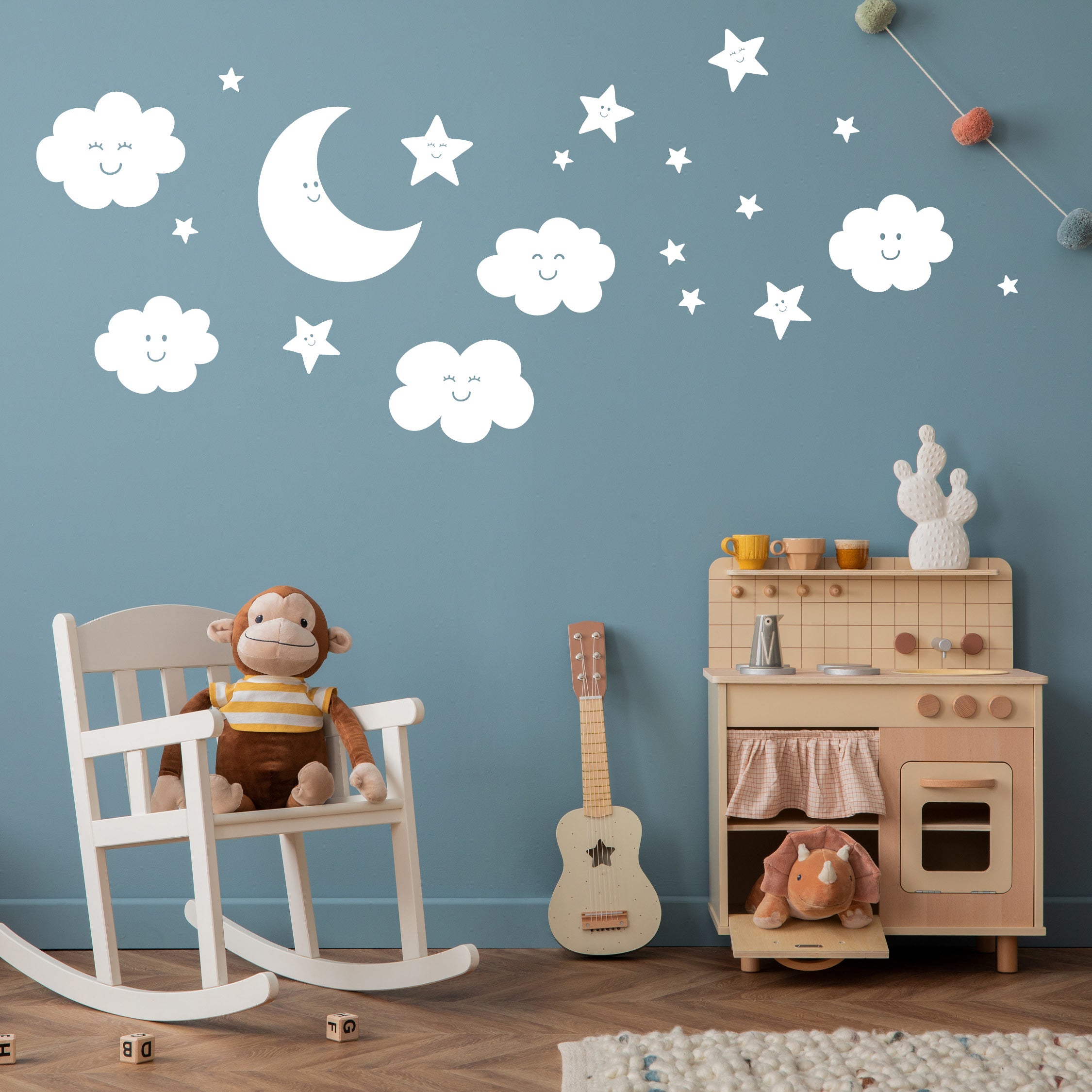 Cloud, Star & Moon Wall Decal Sticker Pack – 35-Piece Vinyl Set for Kids Bedroom, Nursery & Baby Room Decor