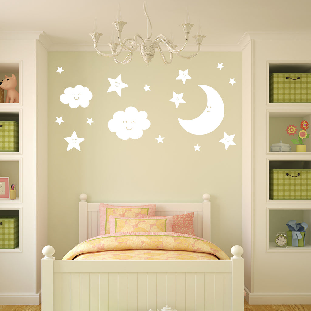 Cloud, Star & Moon Wall Decal Sticker Pack – 35-Piece Vinyl Set for Kids Bedroom, Nursery & Baby Room Decor