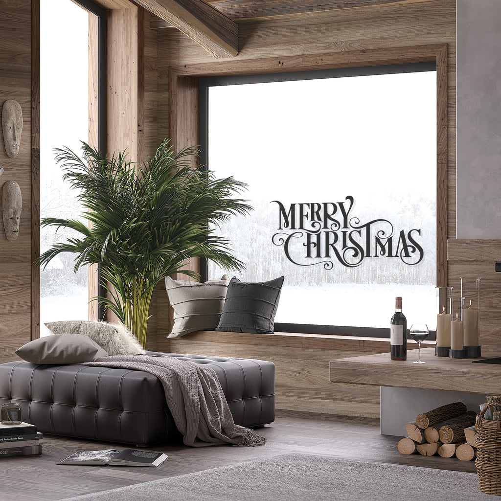 Merry Christmas Vinyl Decal – Ornate Script Holiday Wall Sticker, Festive Home & Window Decoration