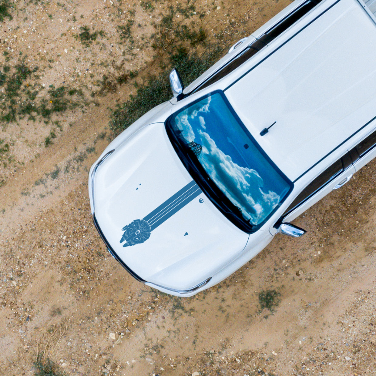 Millennium Falcon Car Hood Decal – Star Wars Inspired Vinyl Sticker with Speed Trail