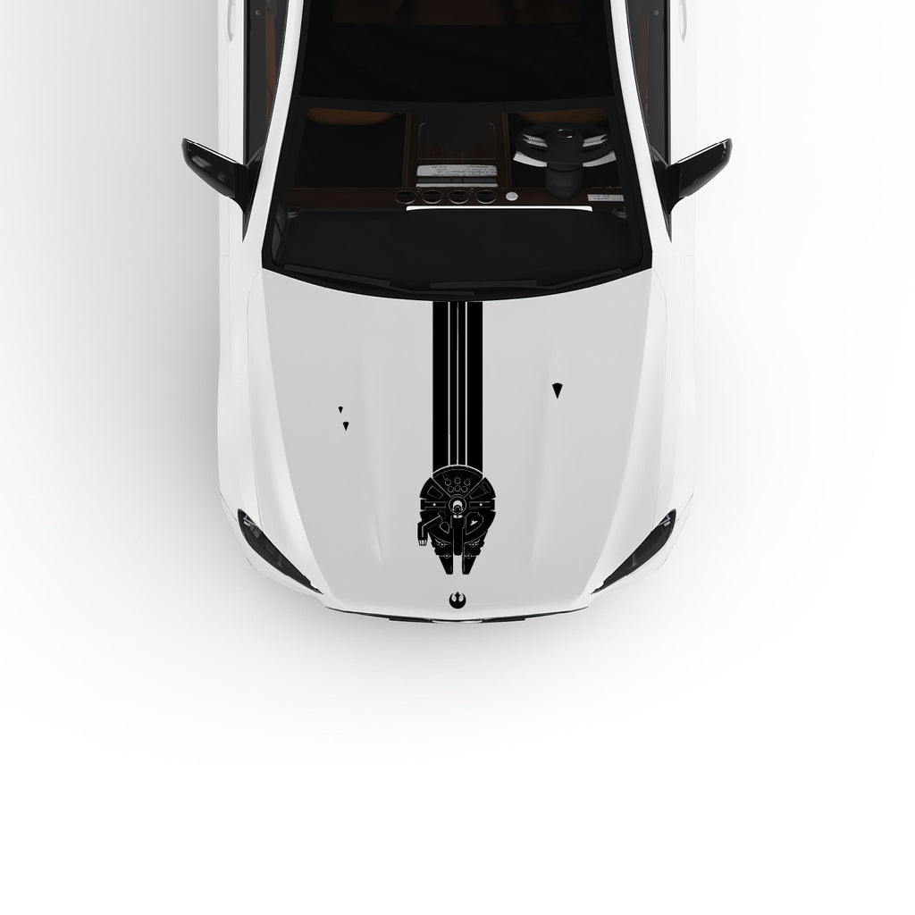 Millennium Falcon Car Hood Decal – Star Wars Inspired Vinyl Sticker with Speed Trail