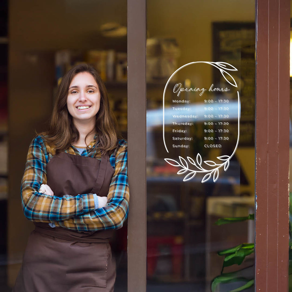 Customisable Shop Window Opening Hours Decal – Business Sign Sticker