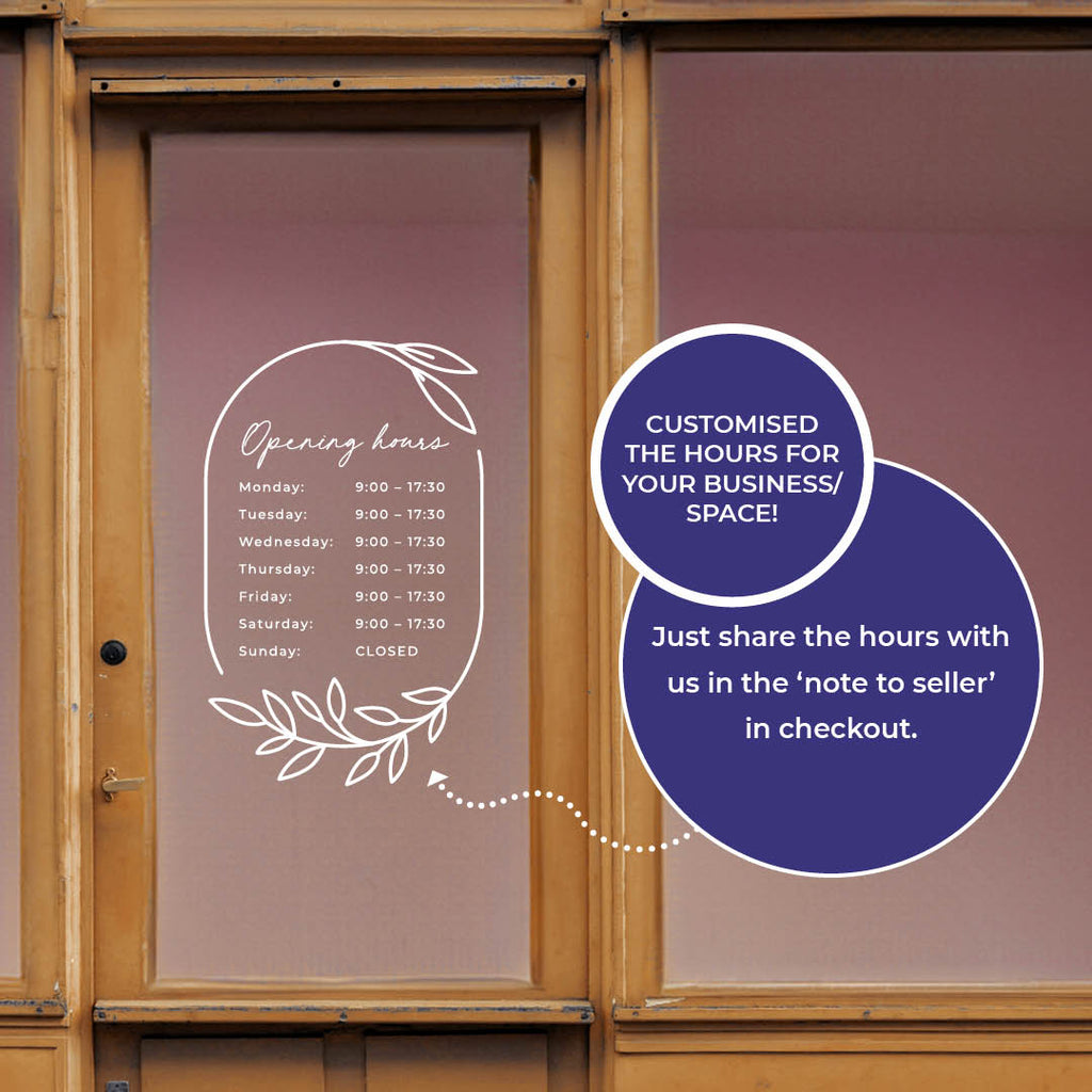 Customisable Shop Window Opening Hours Decal – Business Sign Sticker
