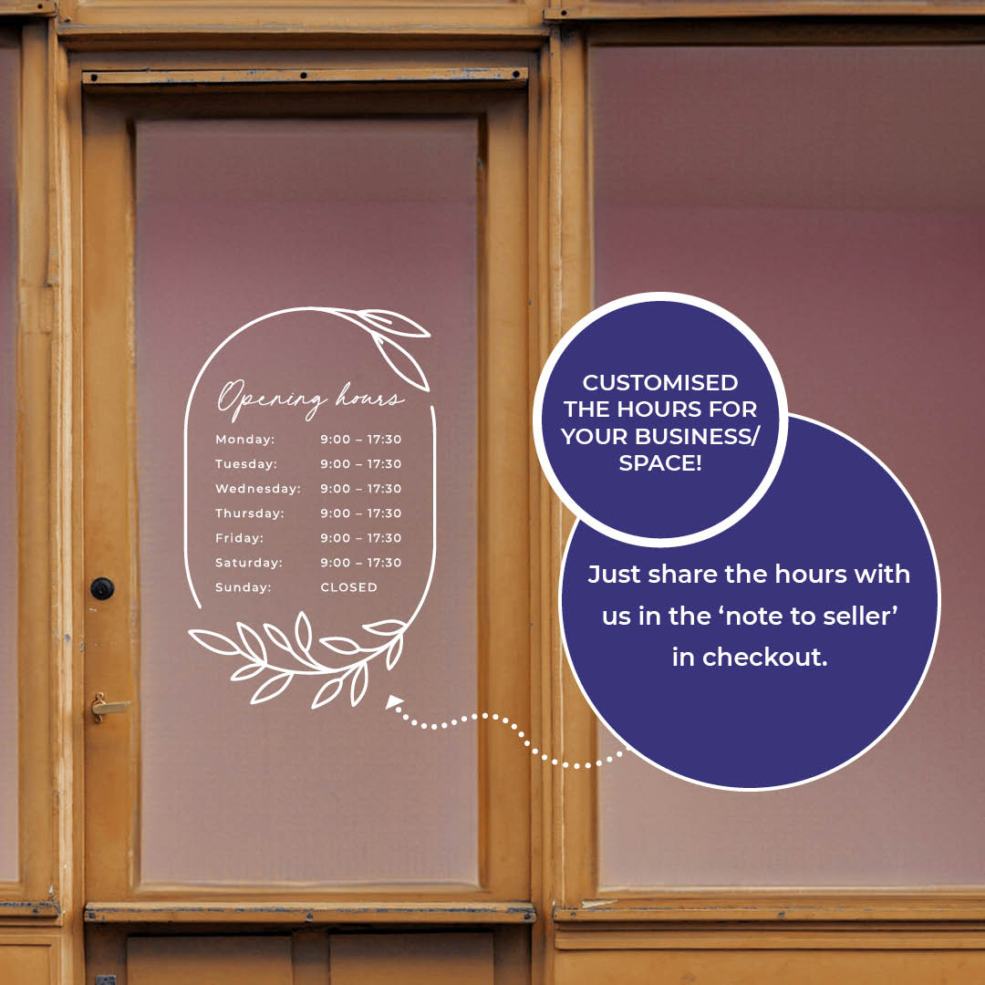 Customisable Shop Window Opening Hours Decal – Business Sign Sticker